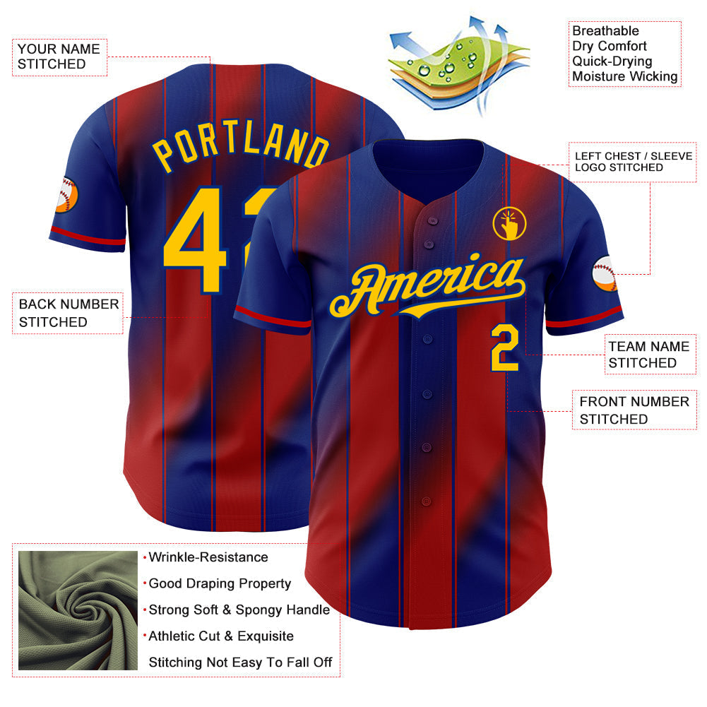 Custom Royal Yellow-Red Gradient Classic Vertical Stripe Authentic Baseball Jersey baseball jersey product view 3
