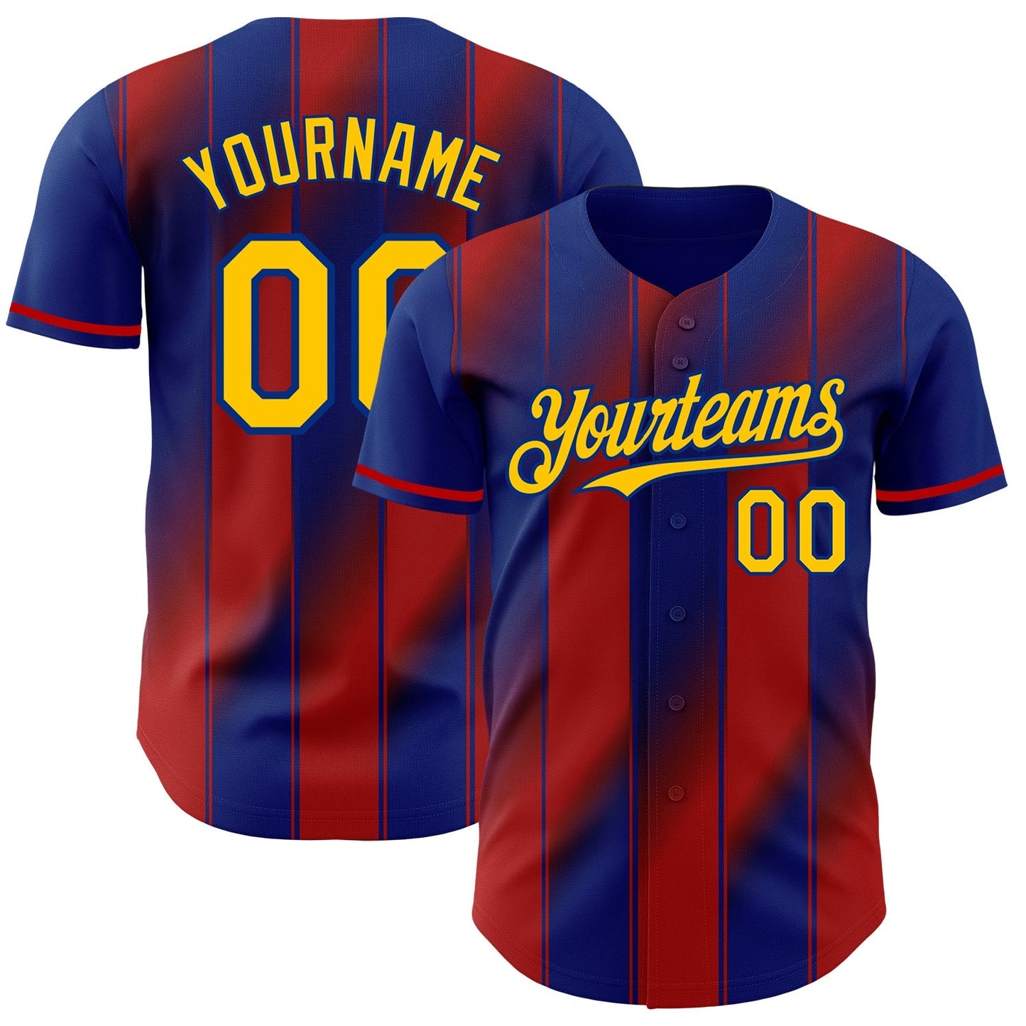 Custom Royal Yellow-Red Gradient Classic Vertical Stripe Authentic Baseball Jersey baseball jersey product view 1