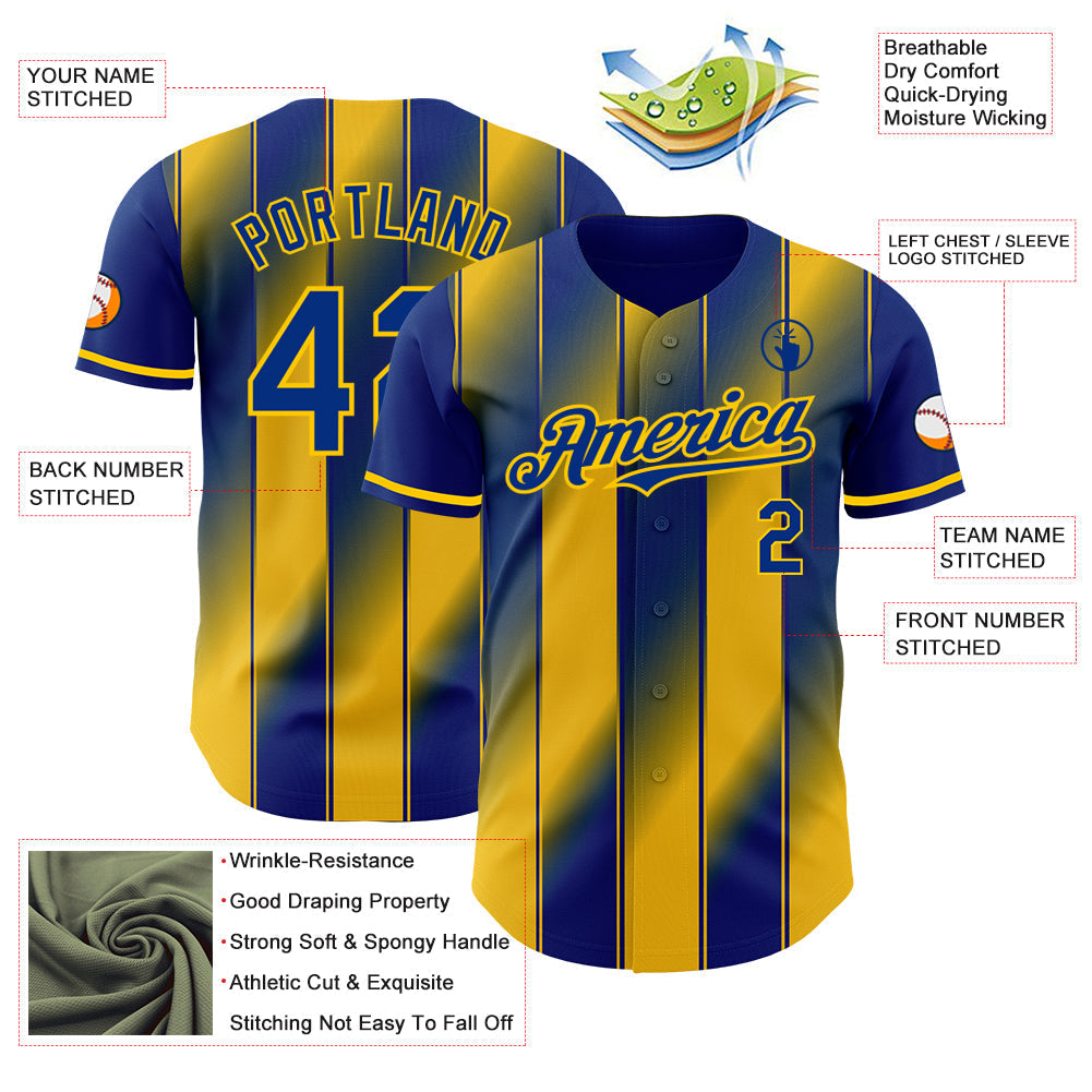 Custom Royal-Yellow Gradient Classic Vertical Stripe Authentic Baseball Jersey baseball jersey product view 3
