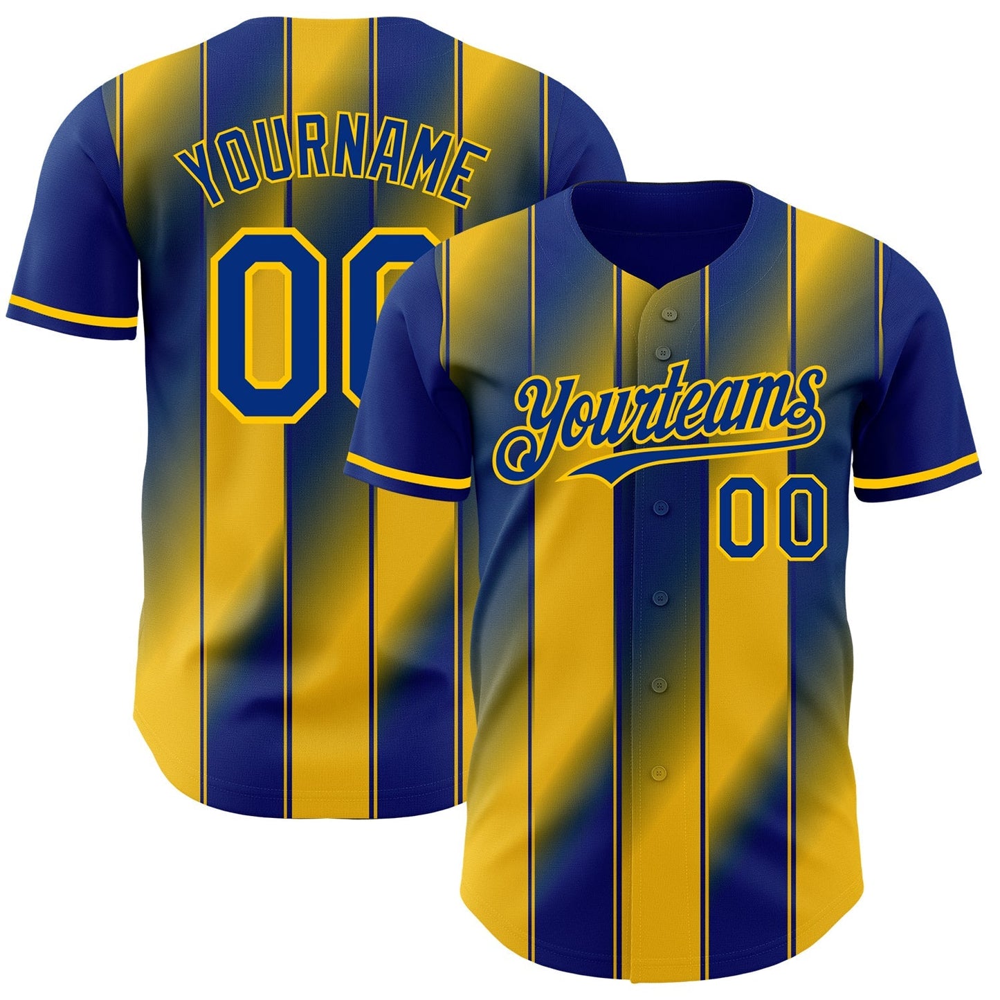 Custom Royal-Yellow Gradient Classic Vertical Stripe Authentic Baseball Jersey baseball jersey product view 1