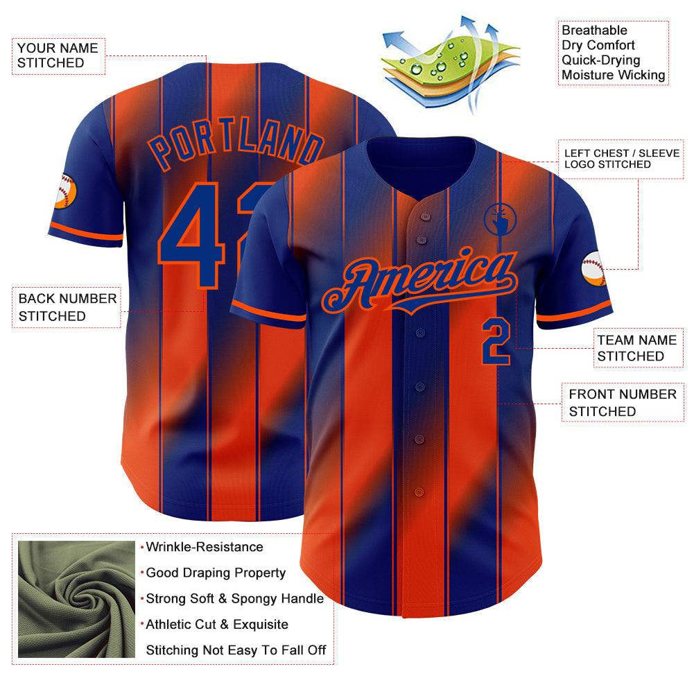 Custom Royal-Orange Gradient Classic Vertical Stripe Authentic Baseball Jersey baseball jersey product view 3