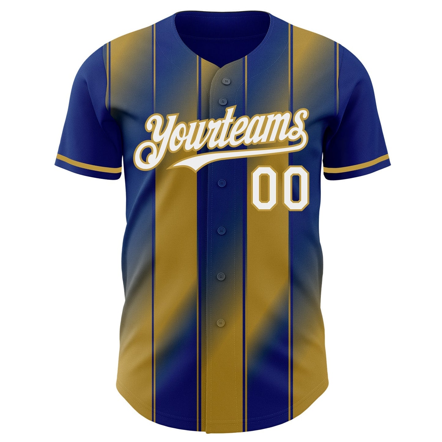 Custom Royal White-Old Gold Gradient Classic Vertical Stripe Authentic Baseball Jersey baseball jersey product view 2