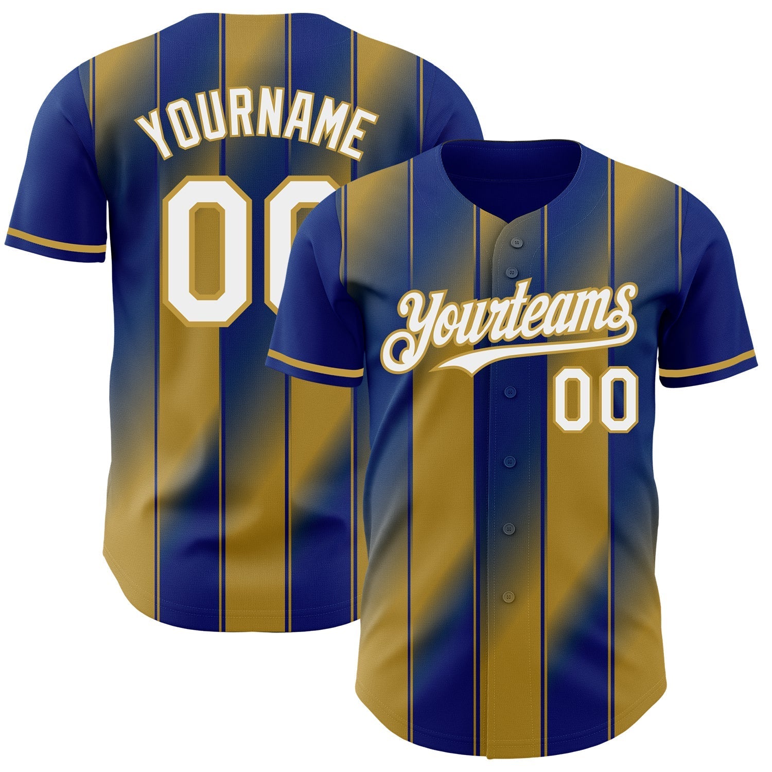 Custom Royal White-Old Gold Gradient Classic Vertical Stripe Authentic Baseball Jersey baseball jersey product view 1