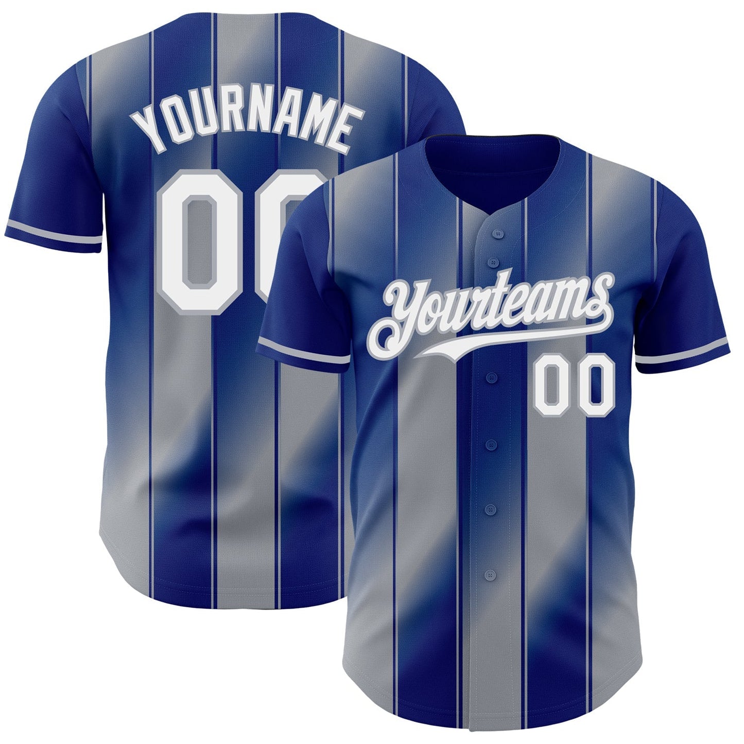Custom Royal White-Gray Gradient Classic Vertical Stripe Authentic Baseball Jersey baseball jersey product view 1