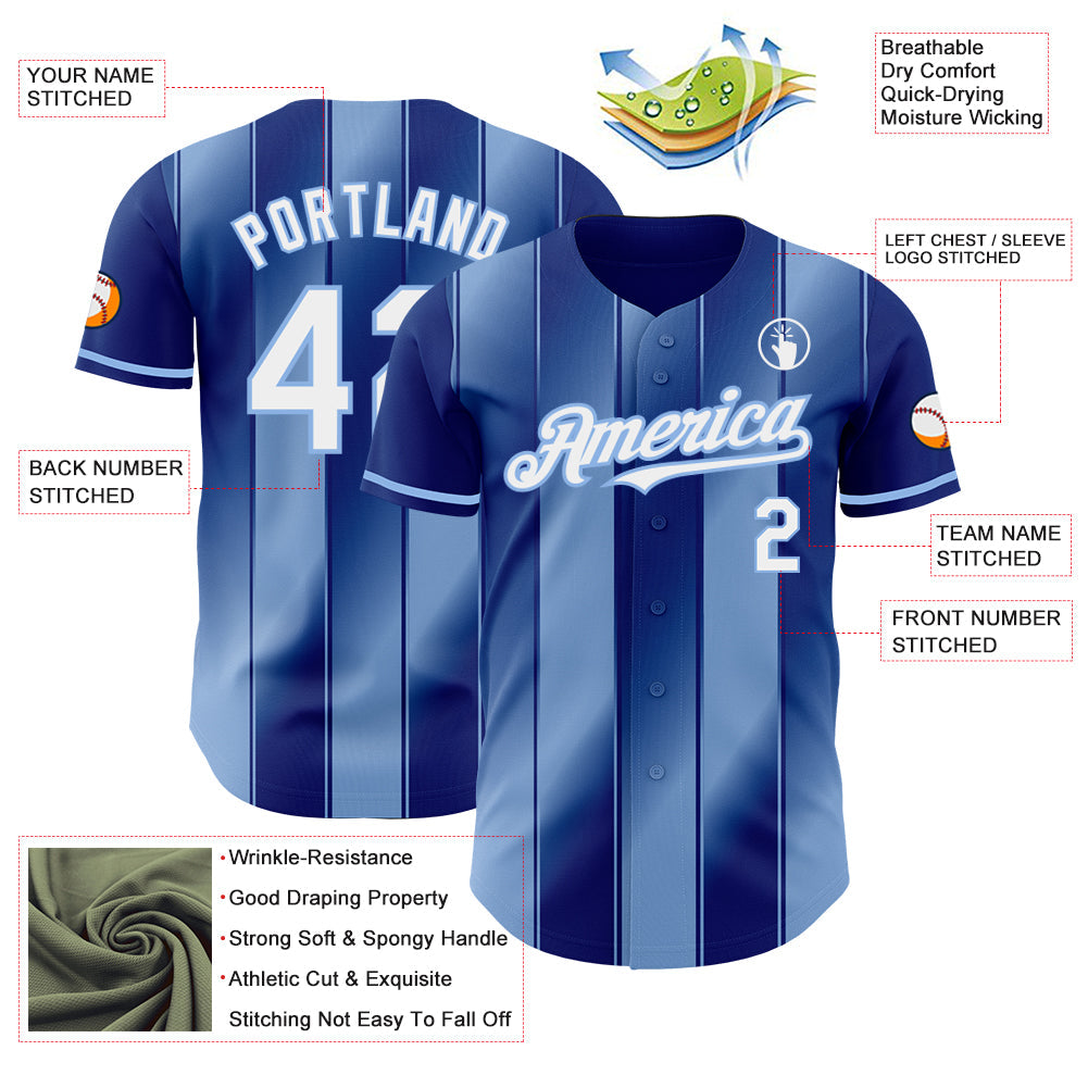 Custom Royal White-Light Blue Gradient Classic Vertical Stripe Authentic Baseball Jersey baseball jersey product view 3