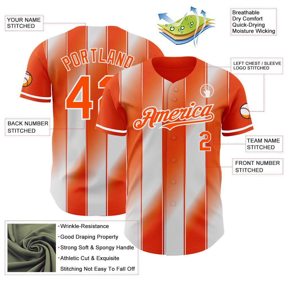 Custom Orange-White Gradient Classic Vertical Stripe Authentic Baseball Jersey baseball jersey product view 3