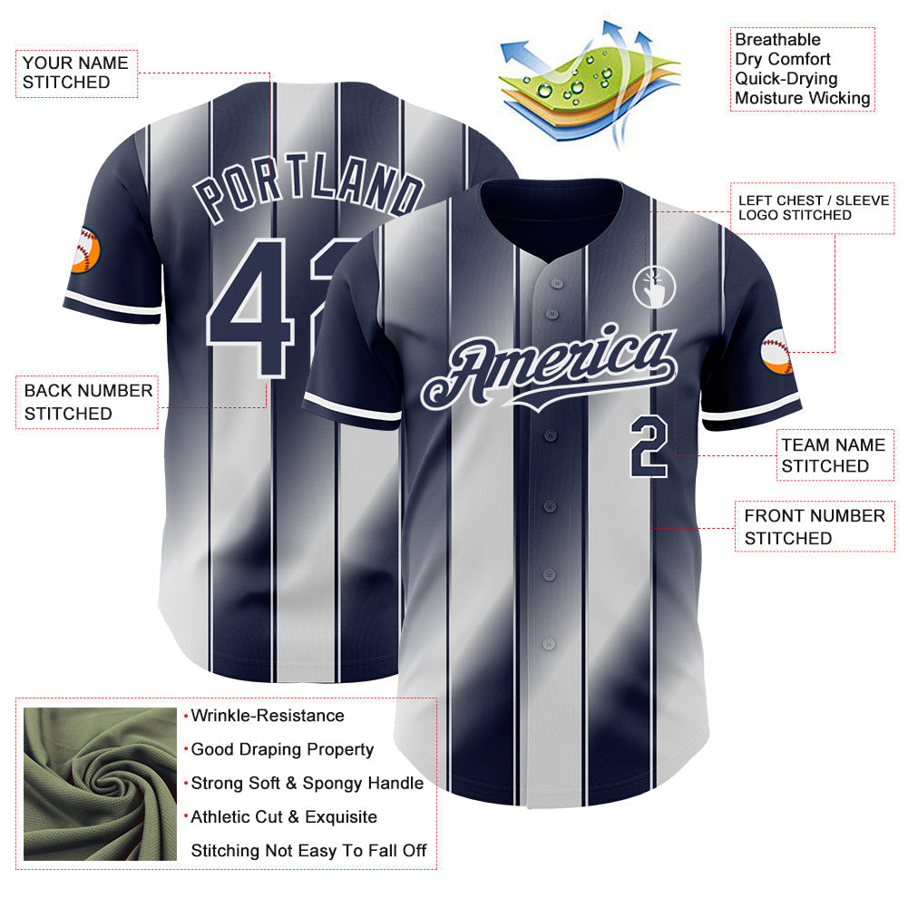 Custom Navy-White Gradient Classic Vertical Stripe Authentic Baseball Jersey baseball jersey product view 3