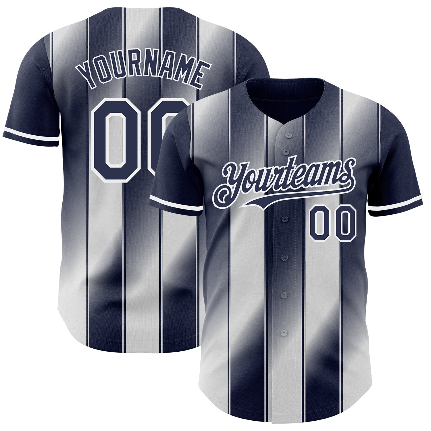Custom Navy-White Gradient Classic Vertical Stripe Authentic Baseball Jersey baseball jersey product view 1