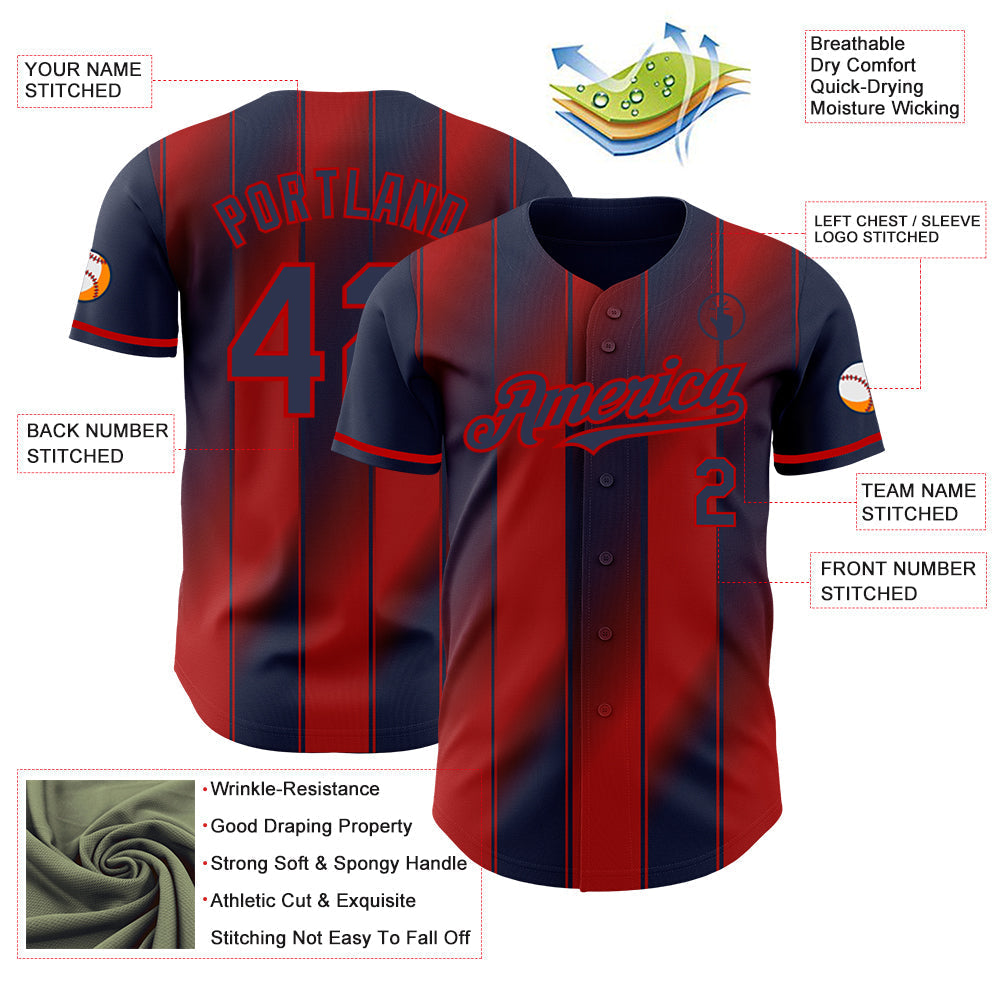 Custom Navy-Red Gradient Classic Vertical Stripe Authentic Baseball Jersey baseball jersey product view 3