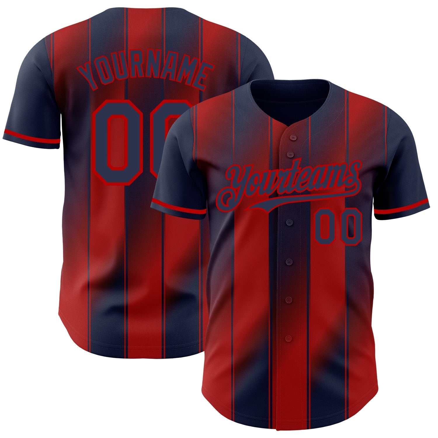 Custom Navy-Red Gradient Classic Vertical Stripe Authentic Baseball Jersey baseball jersey product view 1