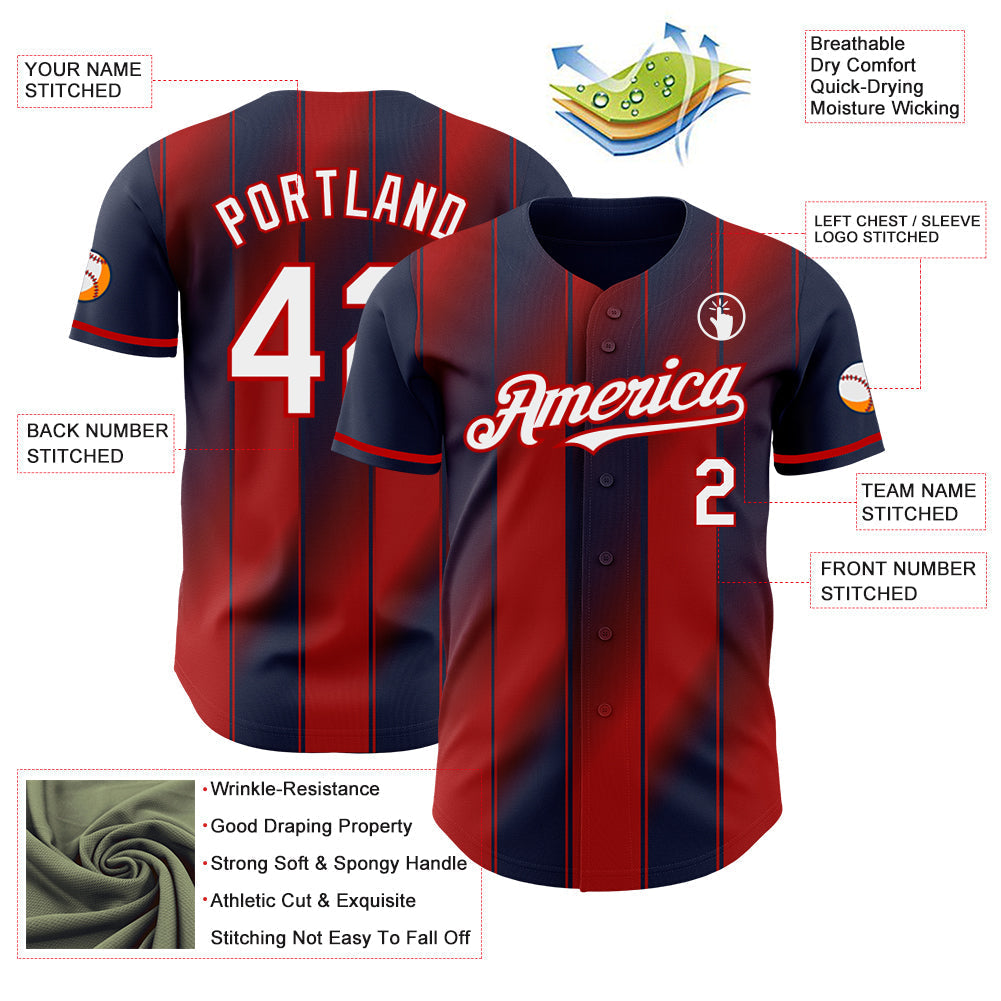Custom Navy White-Red Gradient Classic Vertical Stripe Authentic Baseball Jersey baseball jersey product view 3