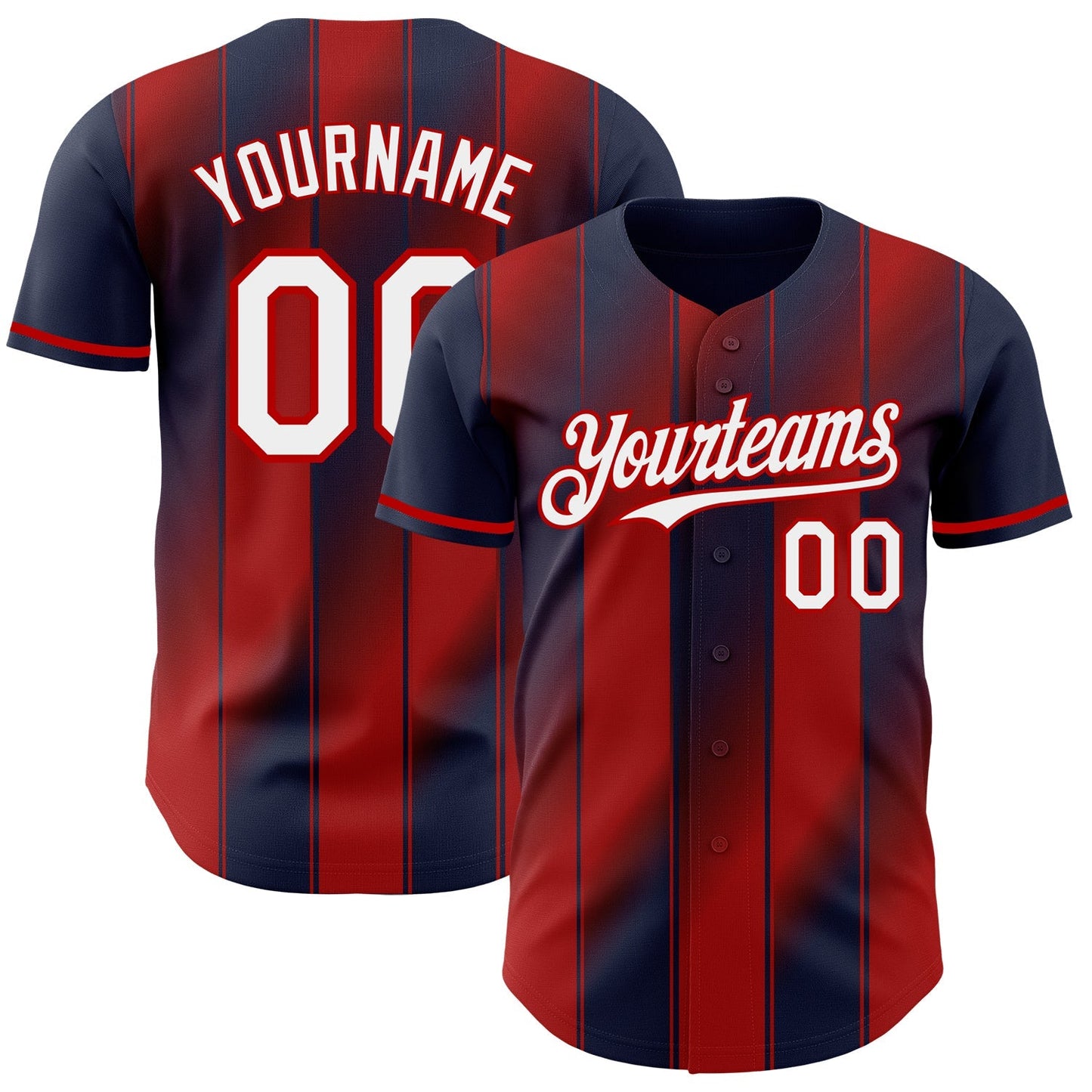Custom Navy White-Red Gradient Classic Vertical Stripe Authentic Baseball Jersey baseball jersey product view 1