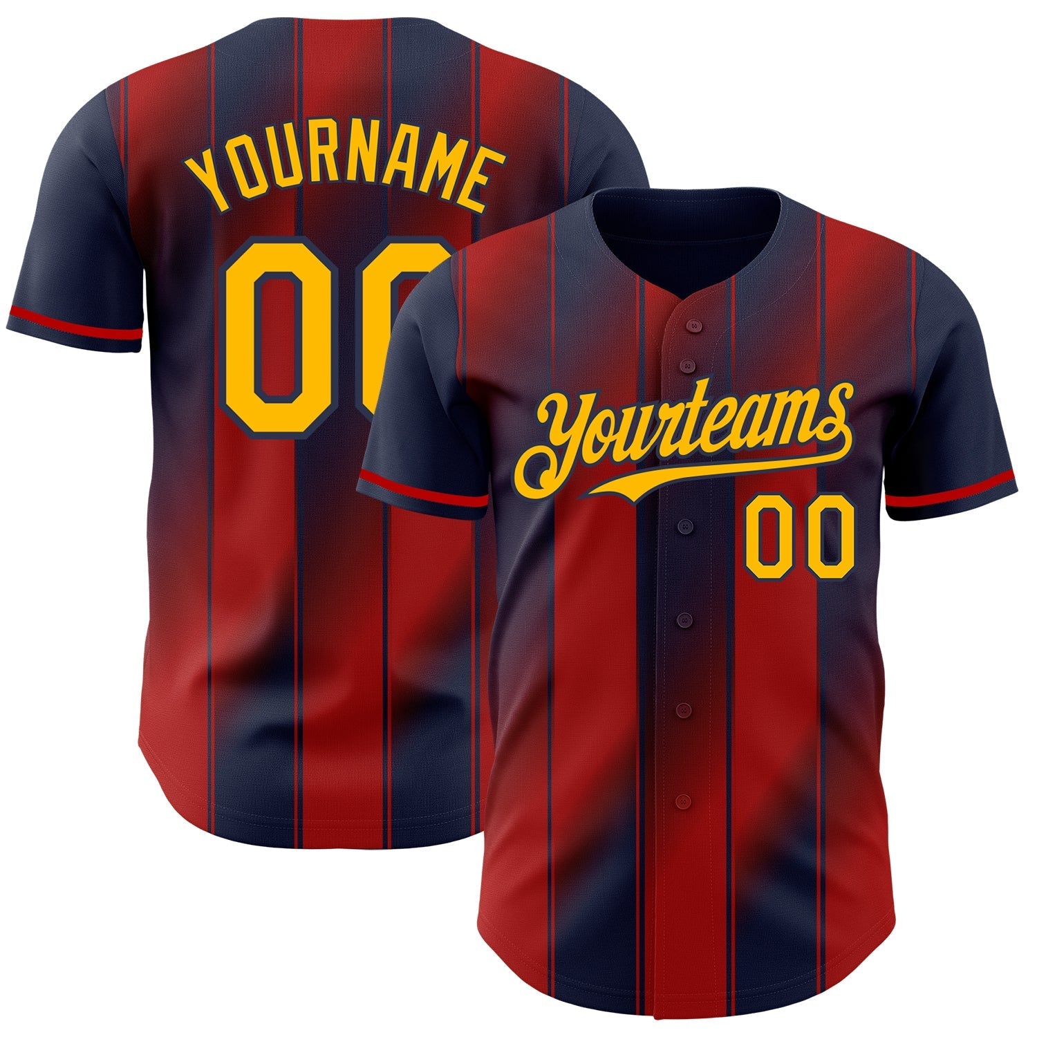 Custom Navy Gold-Red Gradient Classic Vertical Stripe Authentic Baseball Jersey baseball jersey product view 1