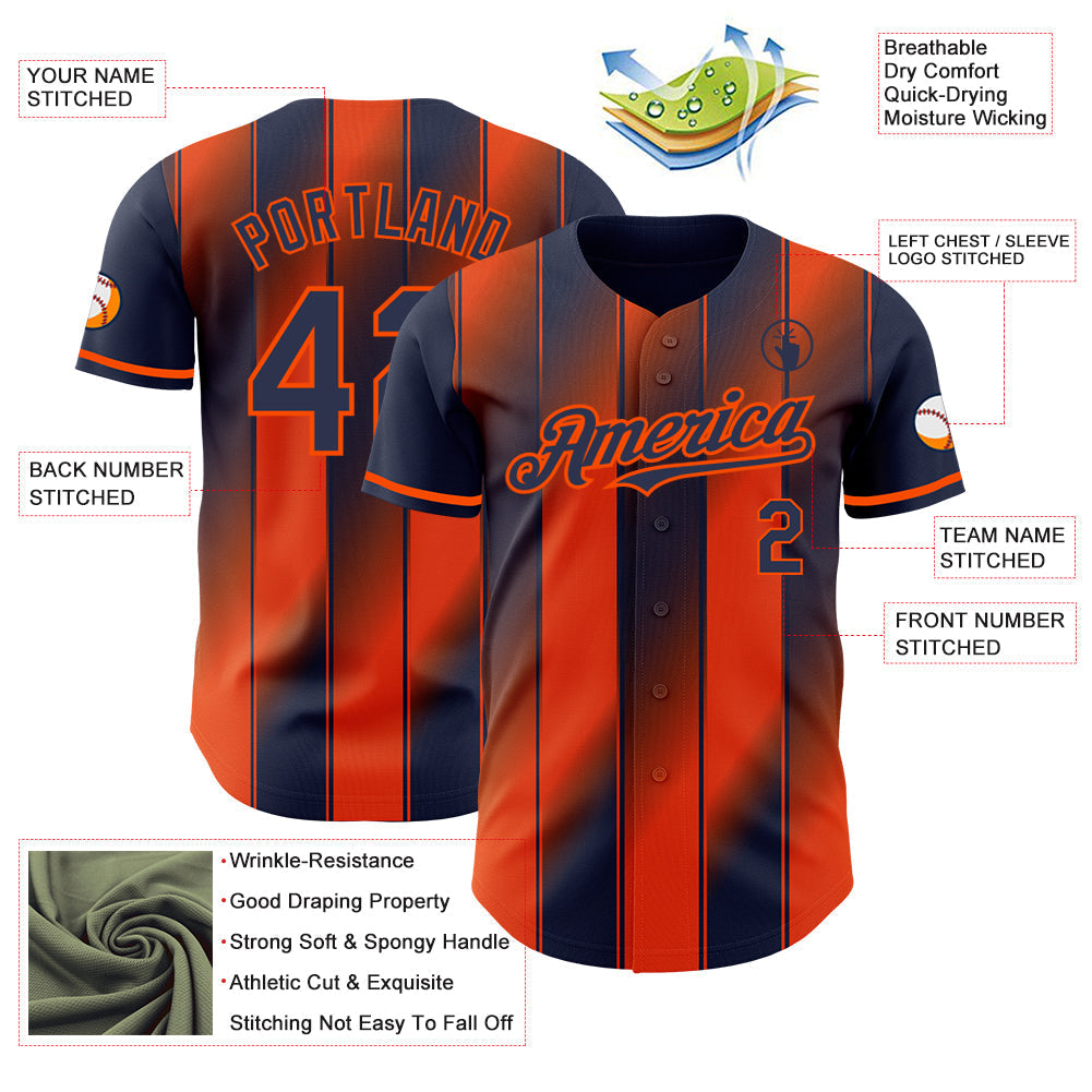 Custom Navy-Orange Gradient Classic Vertical Stripe Authentic Baseball Jersey baseball jersey product view 3