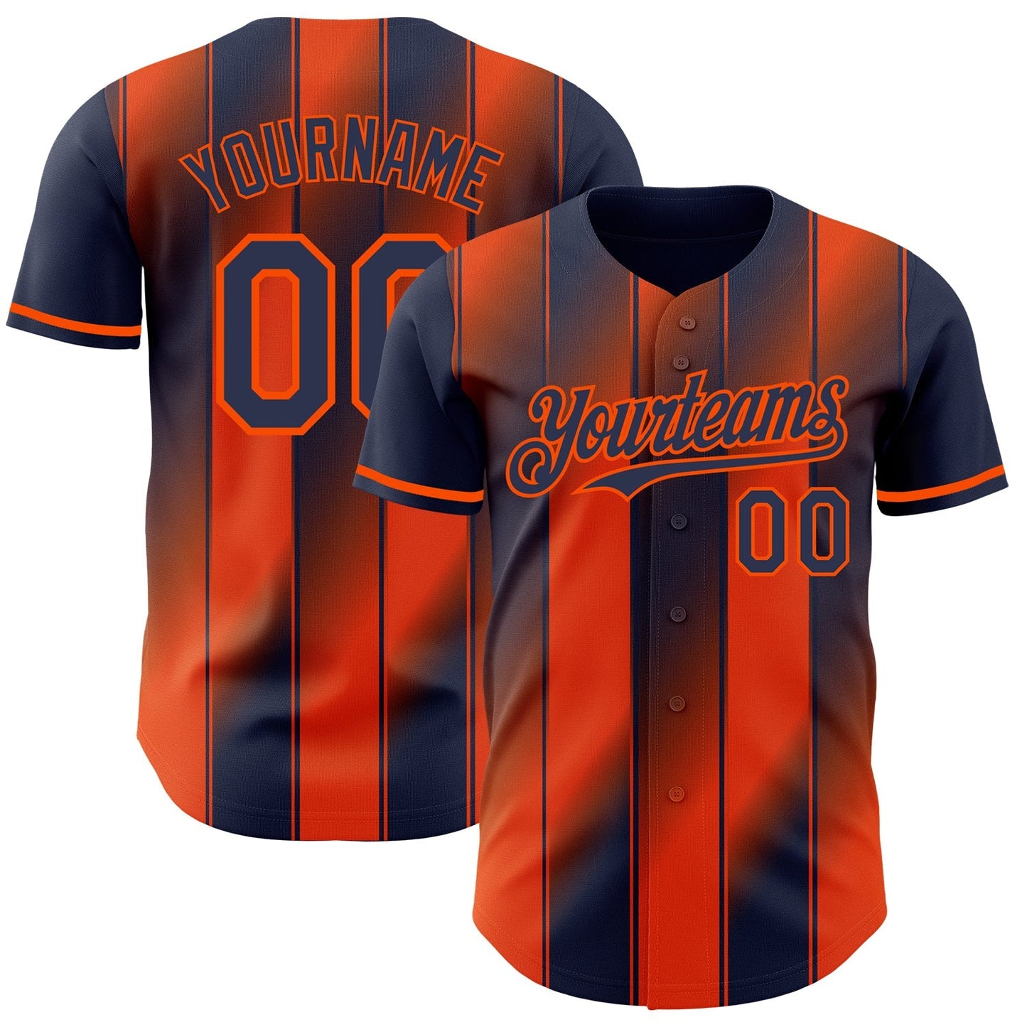 Custom Navy-Orange Gradient Classic Vertical Stripe Authentic Baseball Jersey baseball jersey product view 1