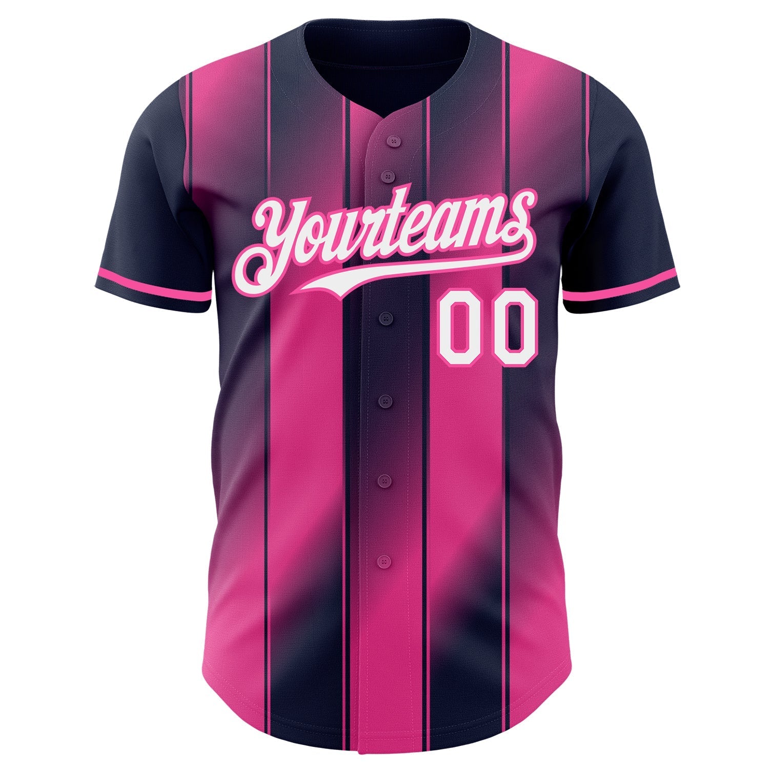 Custom Navy White-Pink Gradient Classic Vertical Stripe Authentic Baseball Jersey baseball jersey product view 2
