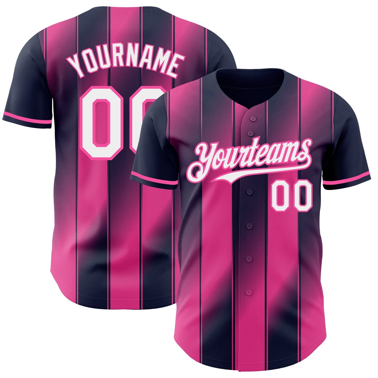 Custom Navy White-Pink Gradient Classic Vertical Stripe Authentic Baseball Jersey baseball jersey product view 1
