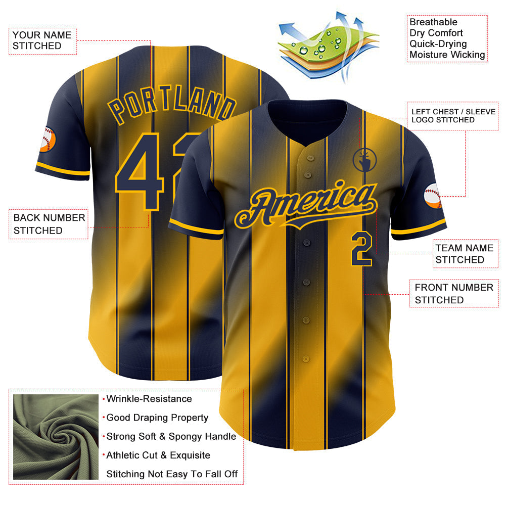 Custom Navy-Gold Gradient Classic Vertical Stripe Authentic Baseball Jersey baseball jersey product view 3