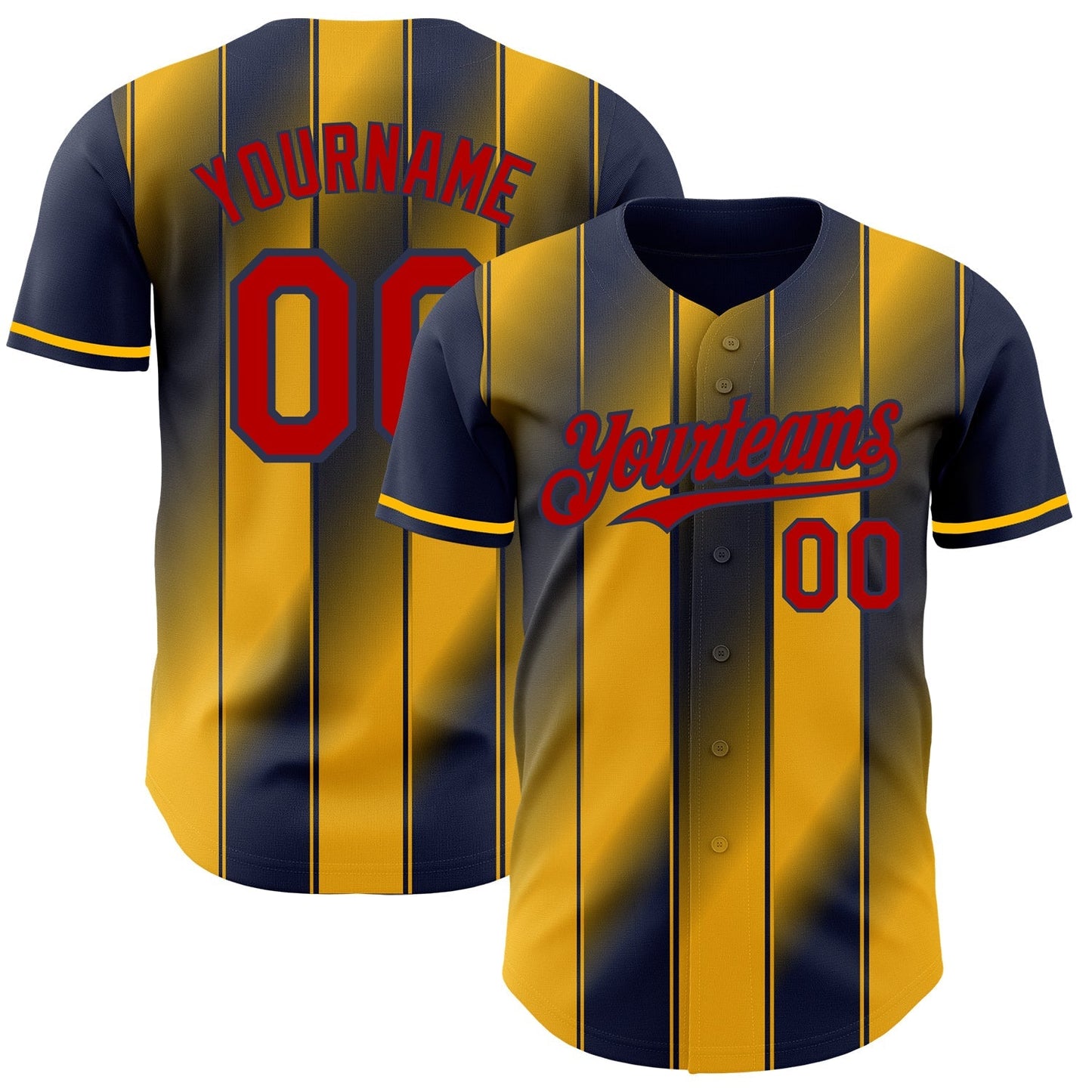 Custom Navy Red-Gold Gradient Classic Vertical Stripe Authentic Baseball Jersey baseball jersey product view 1