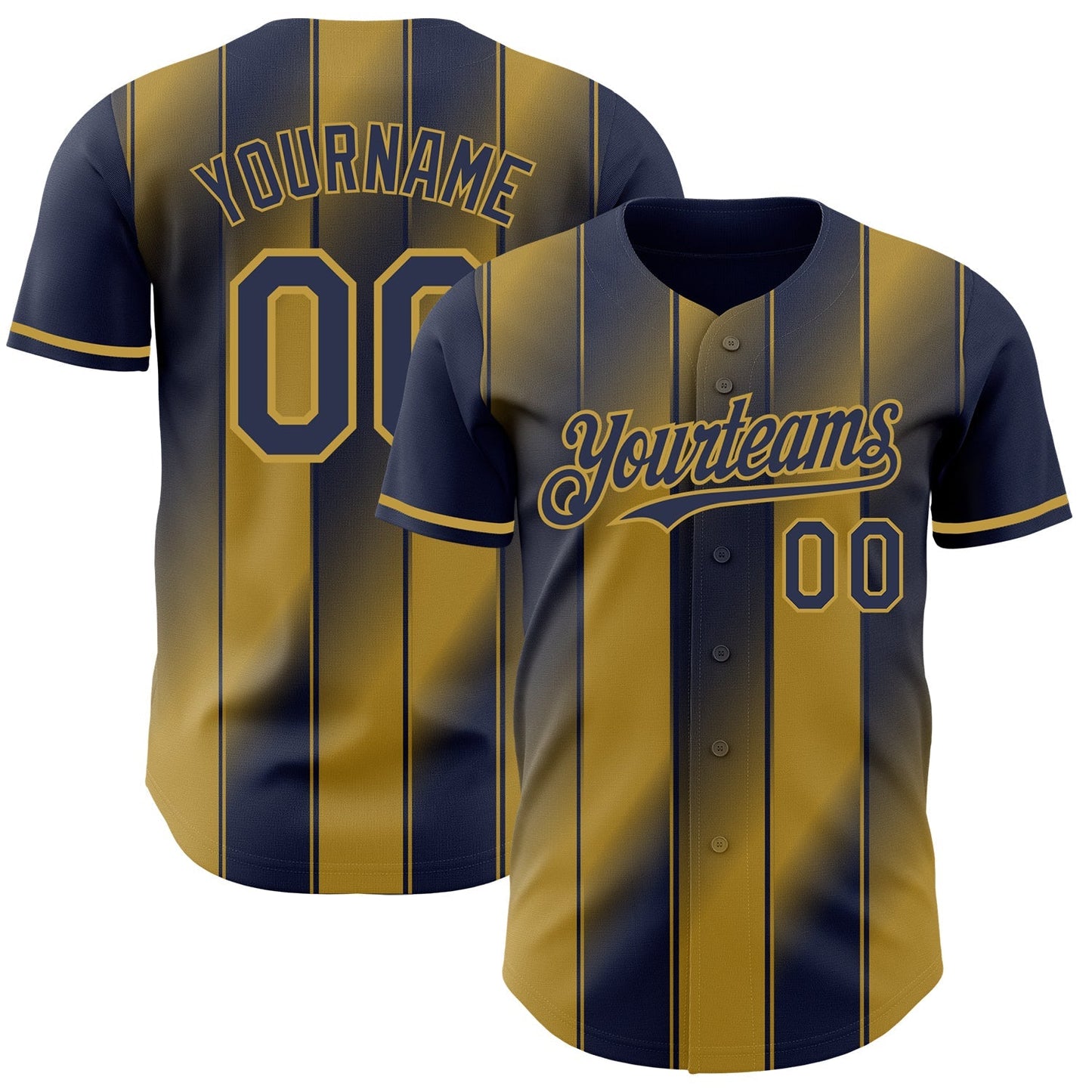 Custom Navy-Old Gold Gradient Classic Vertical Stripe Authentic Baseball Jersey baseball jersey product view 1