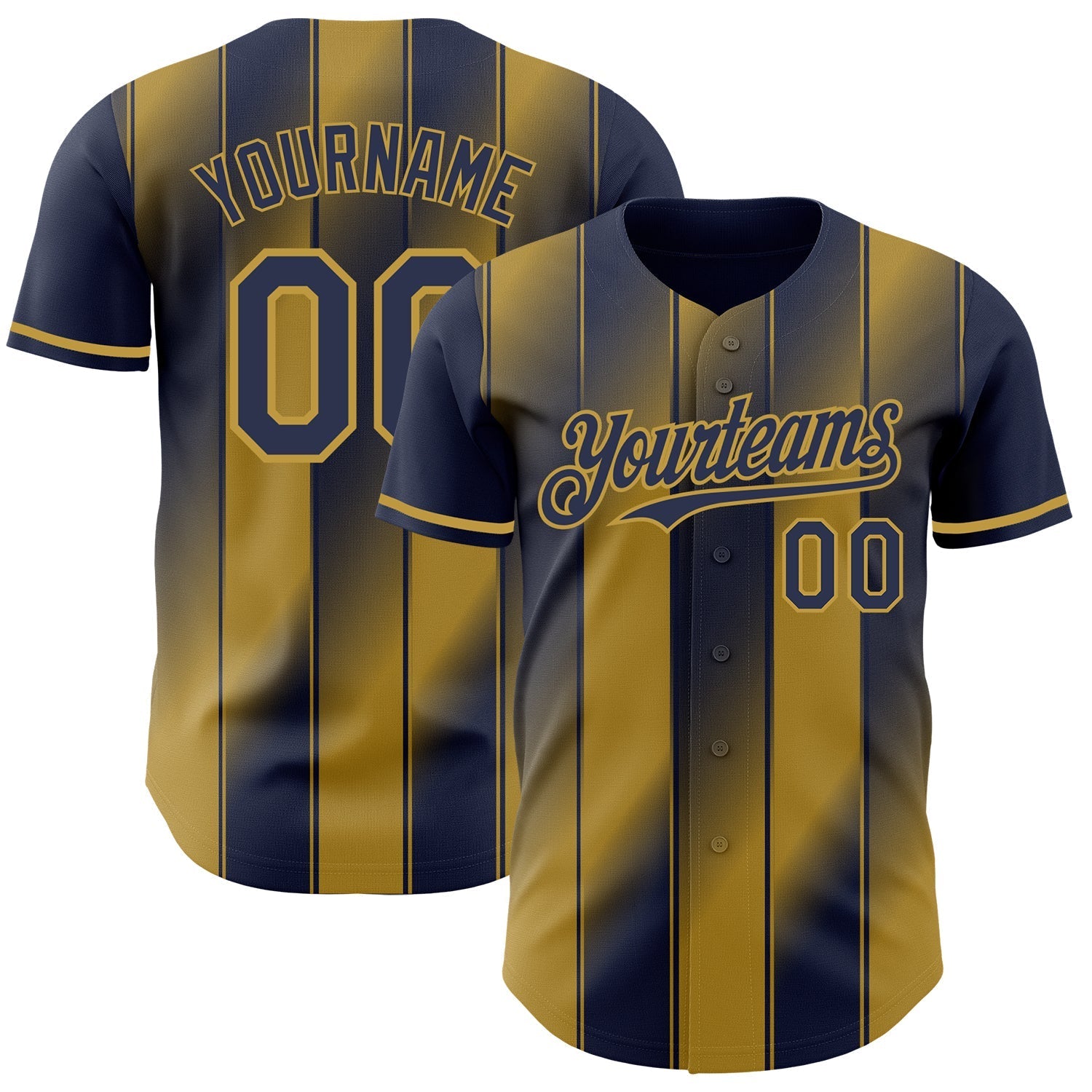 Custom Navy-Old Gold Gradient Classic Vertical Stripe Authentic Baseball Jersey baseball jersey product view 1