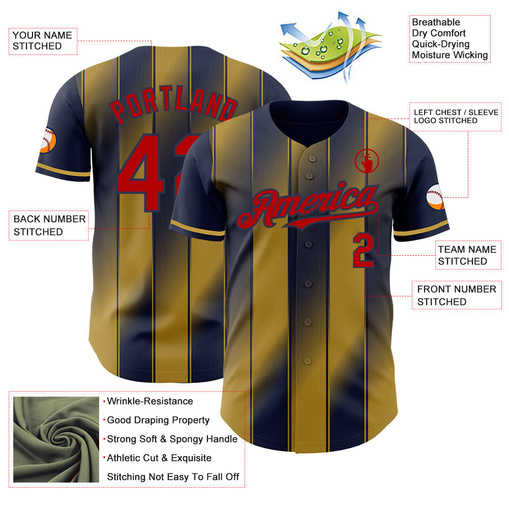 Custom Navy Red-Old Gold Gradient Classic Vertical Stripe Authentic Baseball Jersey baseball jersey product view 3