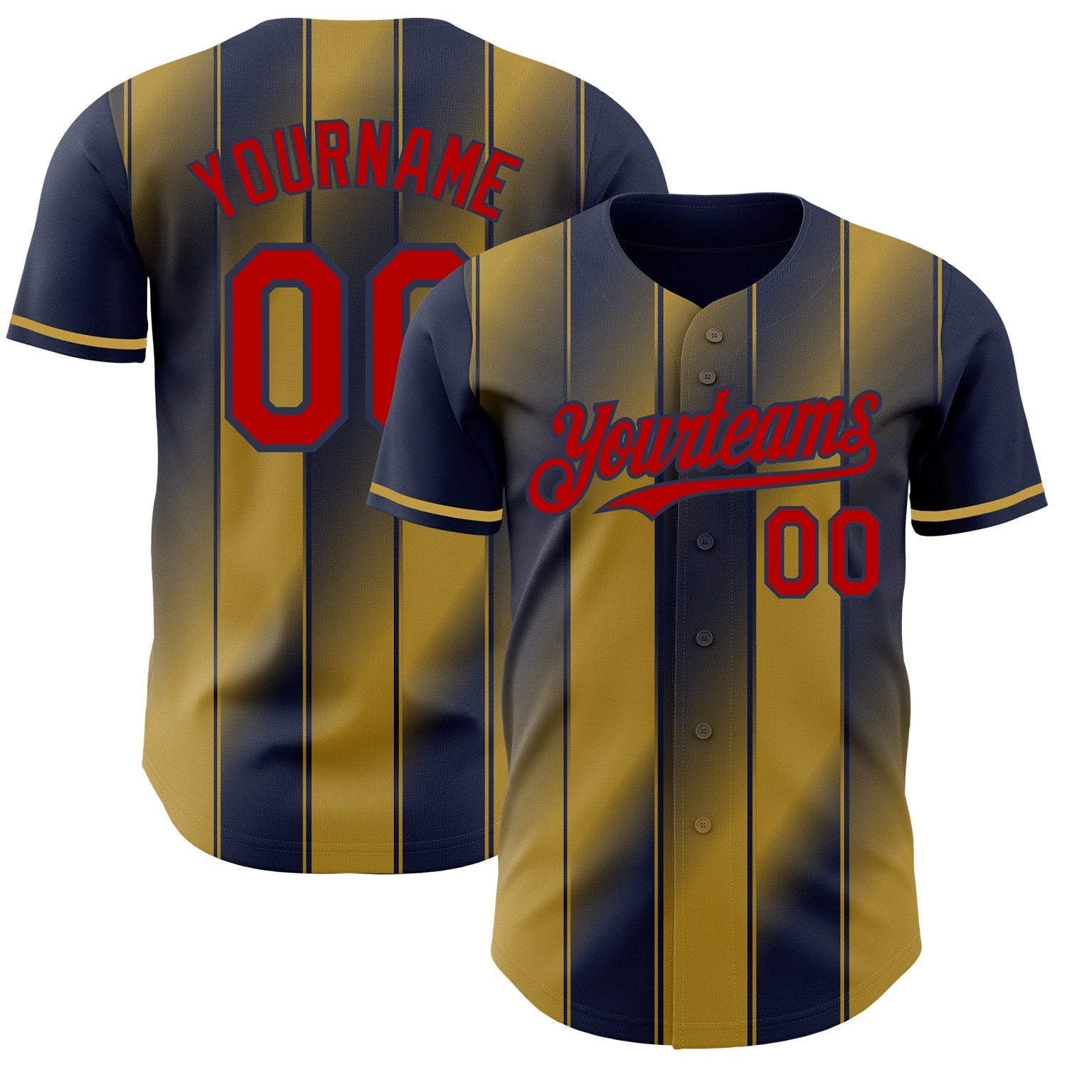 Custom Navy Red-Old Gold Gradient Classic Vertical Stripe Authentic Baseball Jersey baseball jersey product view 1