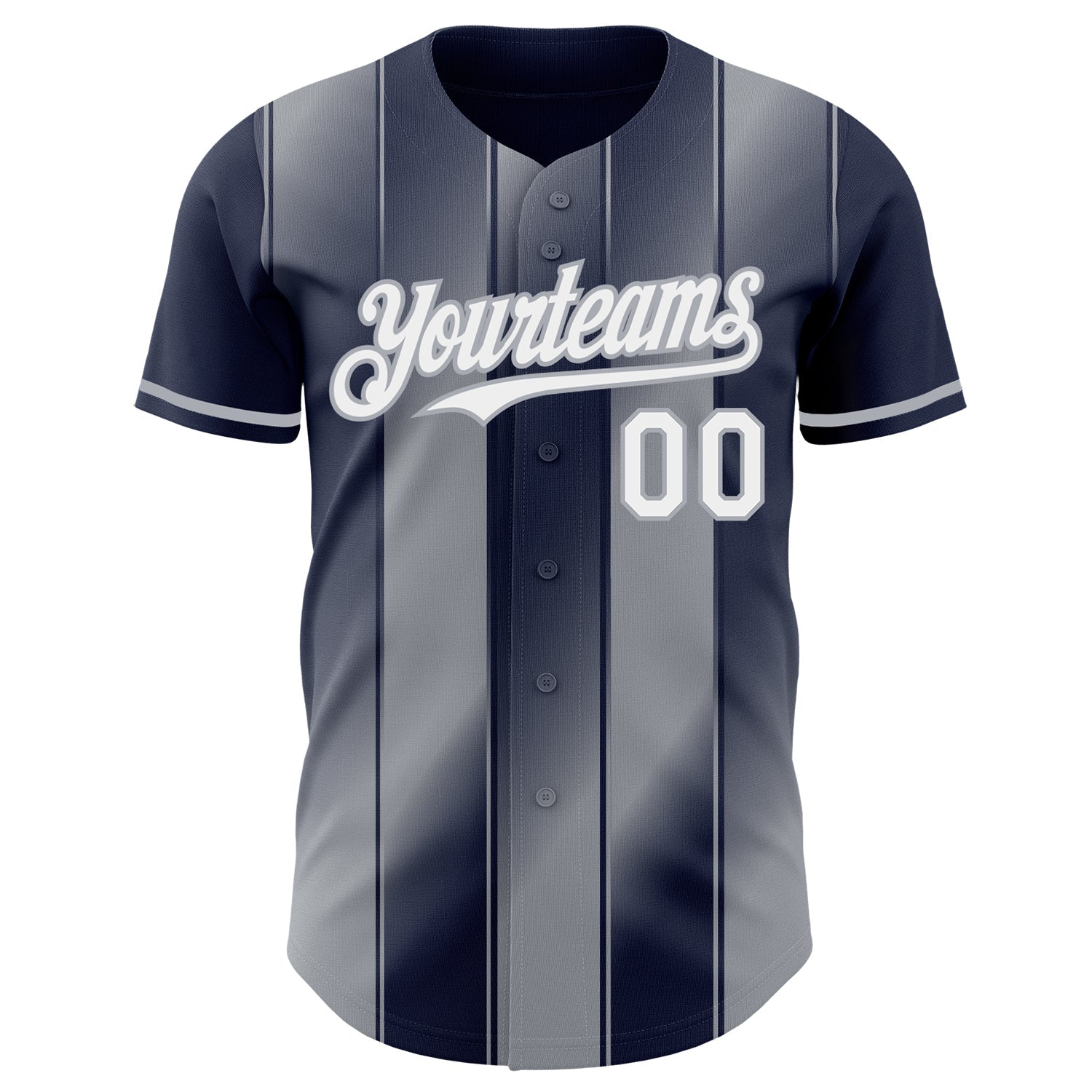 Custom Navy White-Gray Gradient Classic Vertical Stripe Authentic Baseball Jersey baseball jersey product view 2