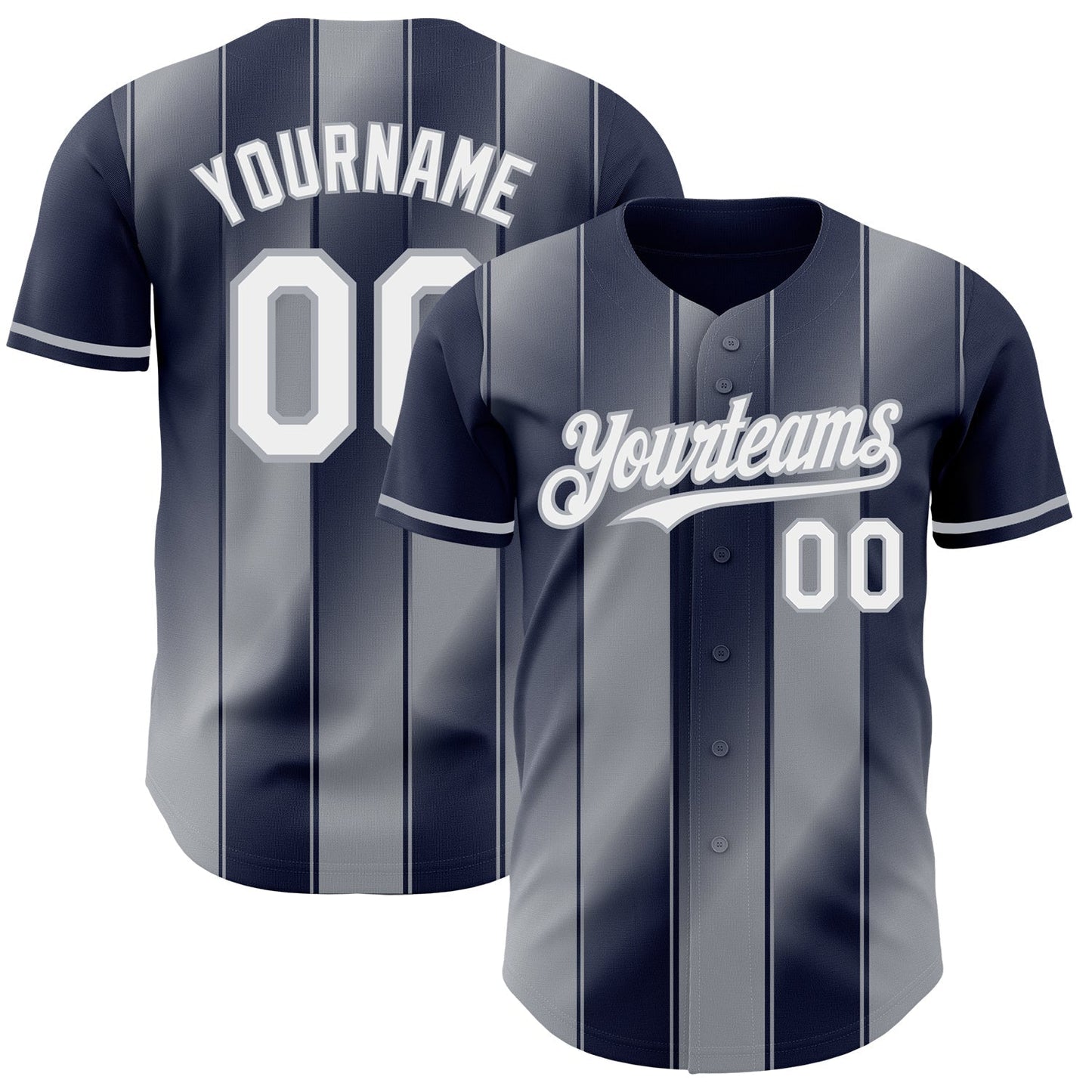 Custom Navy White-Gray Gradient Classic Vertical Stripe Authentic Baseball Jersey baseball jersey product view 1