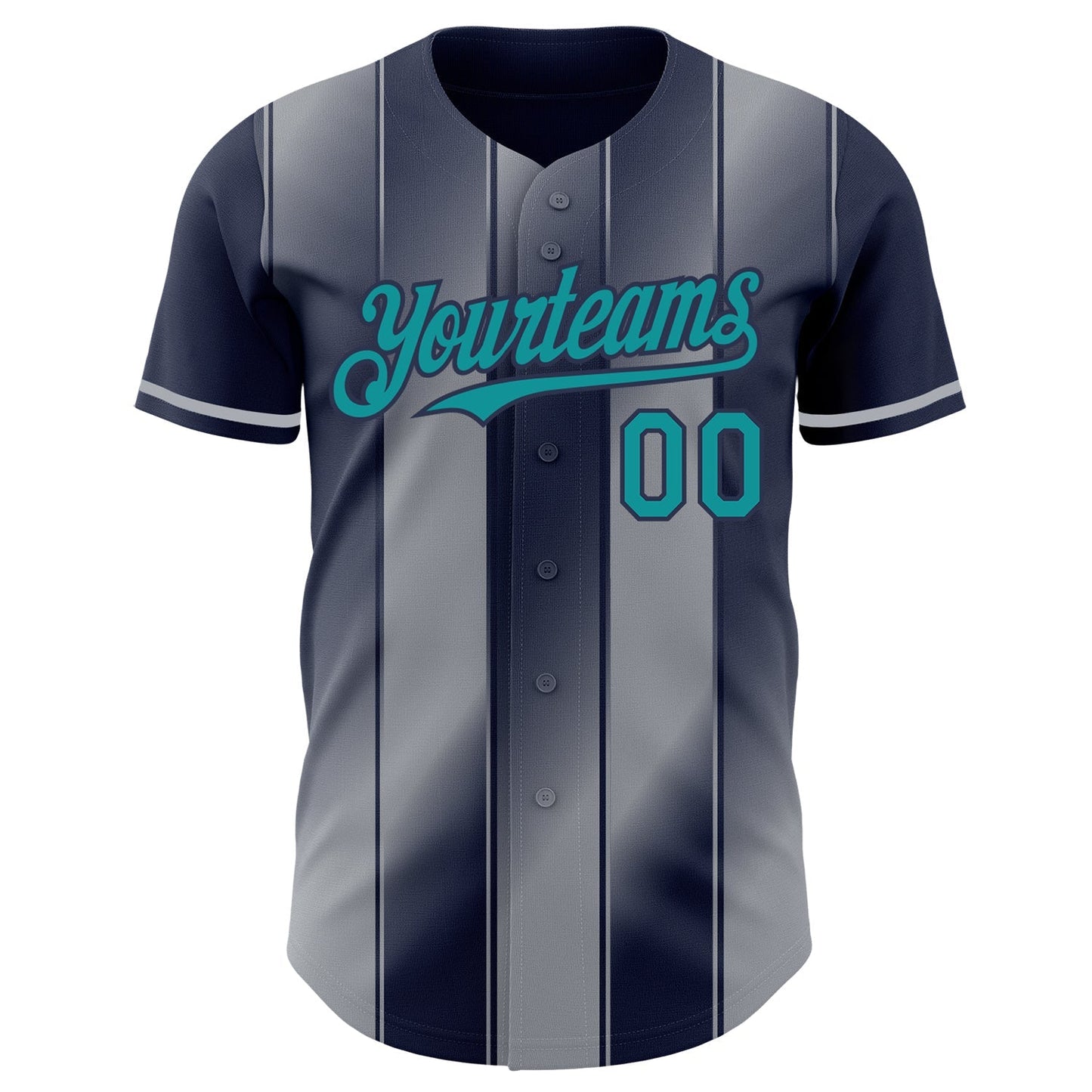 Custom Navy Teal-Gray Gradient Classic Vertical Stripe Authentic Baseball Jersey baseball jersey product view 2
