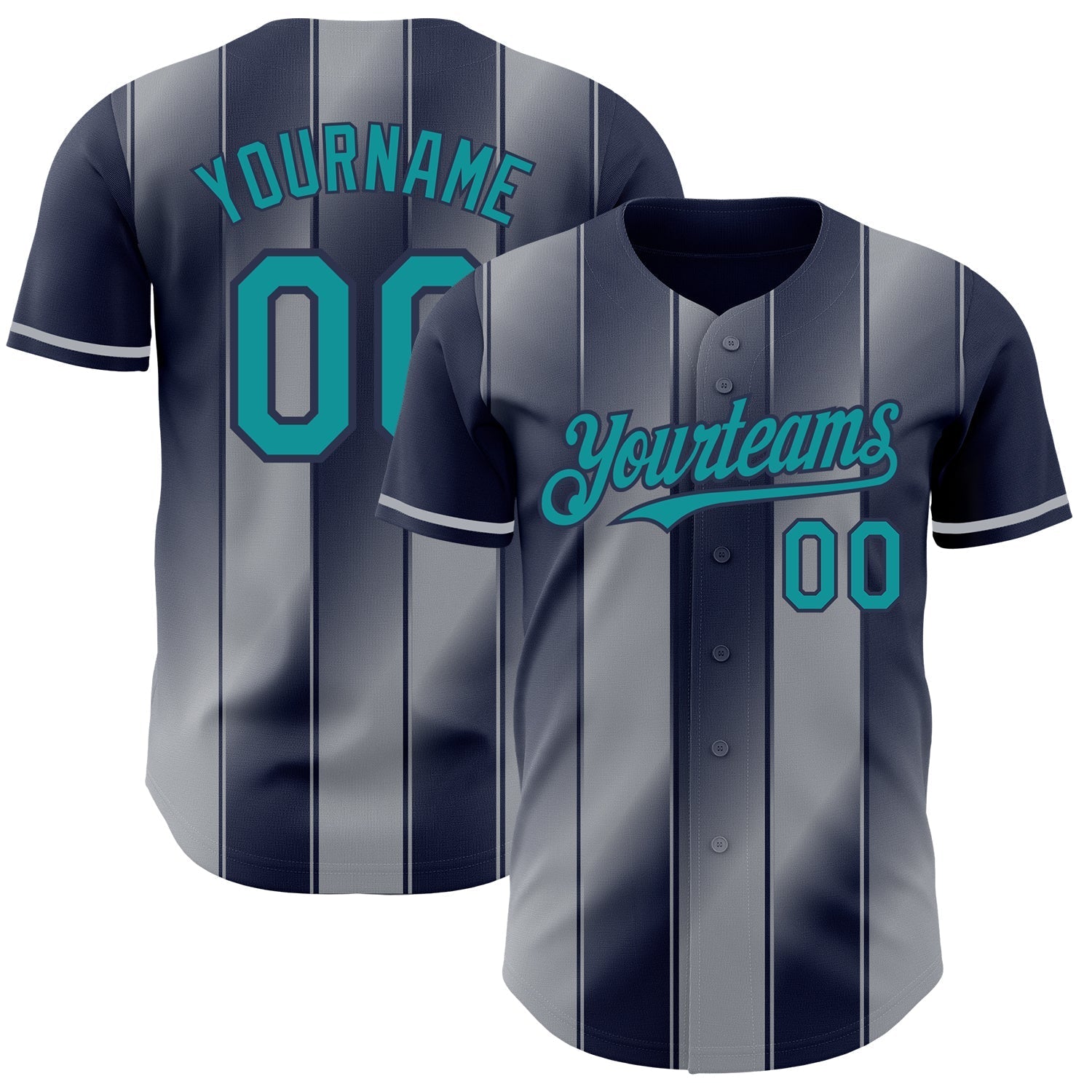 Custom Navy Teal-Gray Gradient Classic Vertical Stripe Authentic Baseball Jersey baseball jersey product view 1
