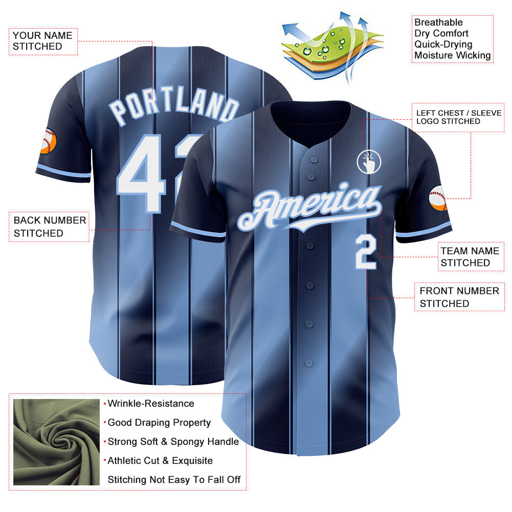 Custom Navy White-Light Blue Gradient Classic Vertical Stripe Authentic Baseball Jersey baseball jersey product view 3
