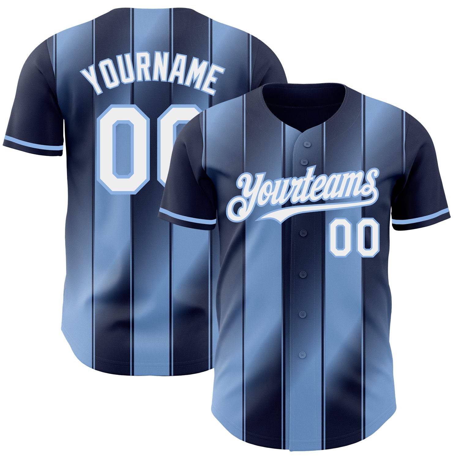 Custom Navy White-Light Blue Gradient Classic Vertical Stripe Authentic Baseball Jersey baseball jersey product view 1