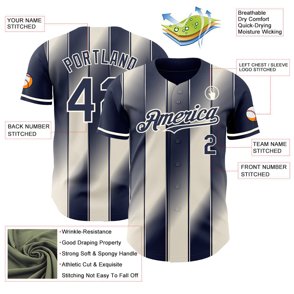 Custom Navy Cream-Cream Gradient Classic Vertical Stripe Authentic Baseball Jersey baseball jersey product view 3