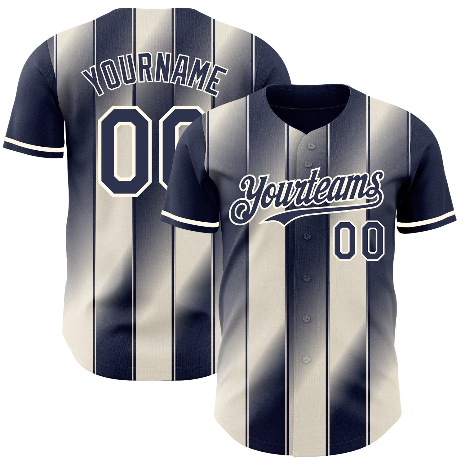 Custom Navy Cream-Cream Gradient Classic Vertical Stripe Authentic Baseball Jersey baseball jersey product view 1