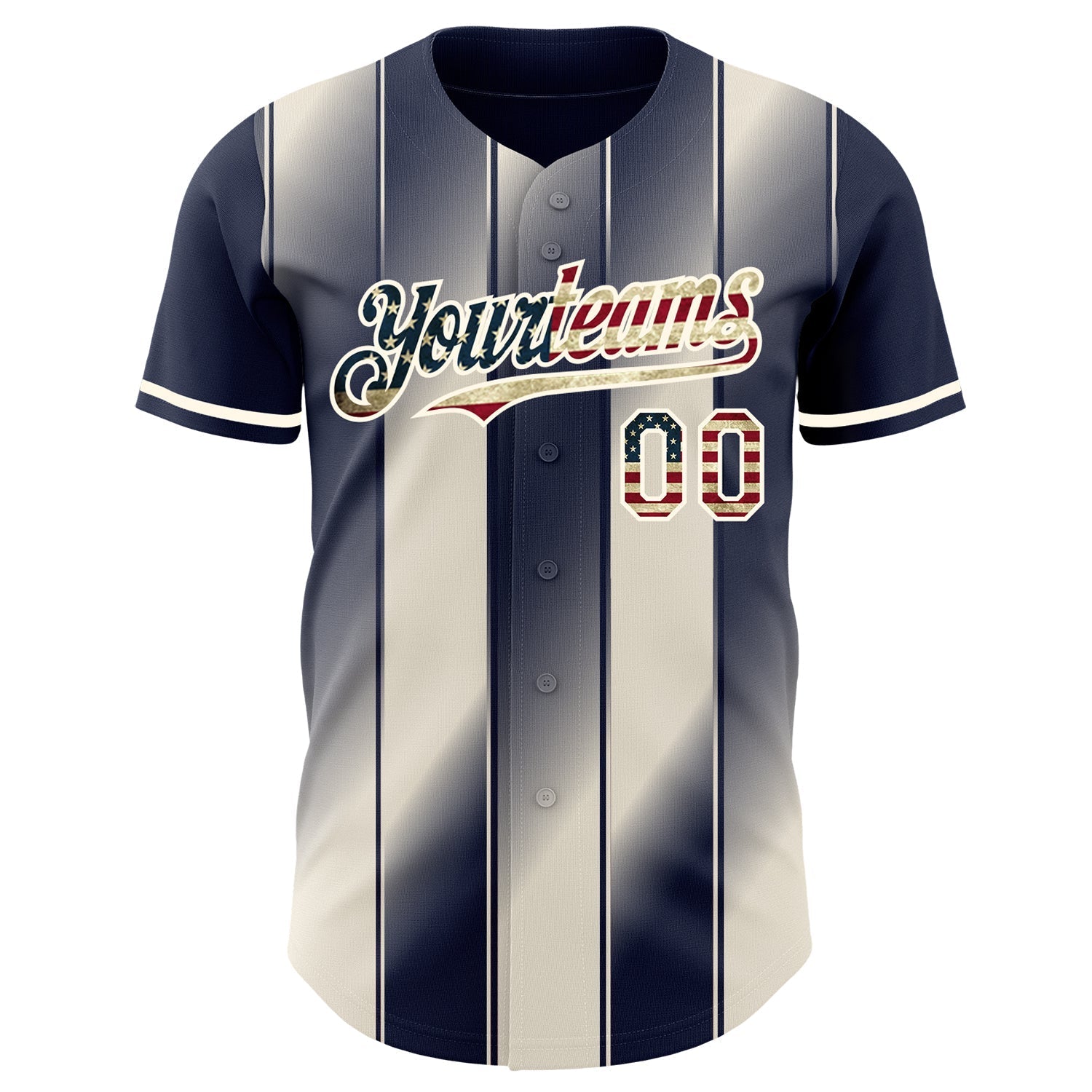 Custom Navy Vintage USA Flag Cream-Cream Gradient Classic Vertical Stripe Authentic Baseball Jersey baseball jersey product view 2