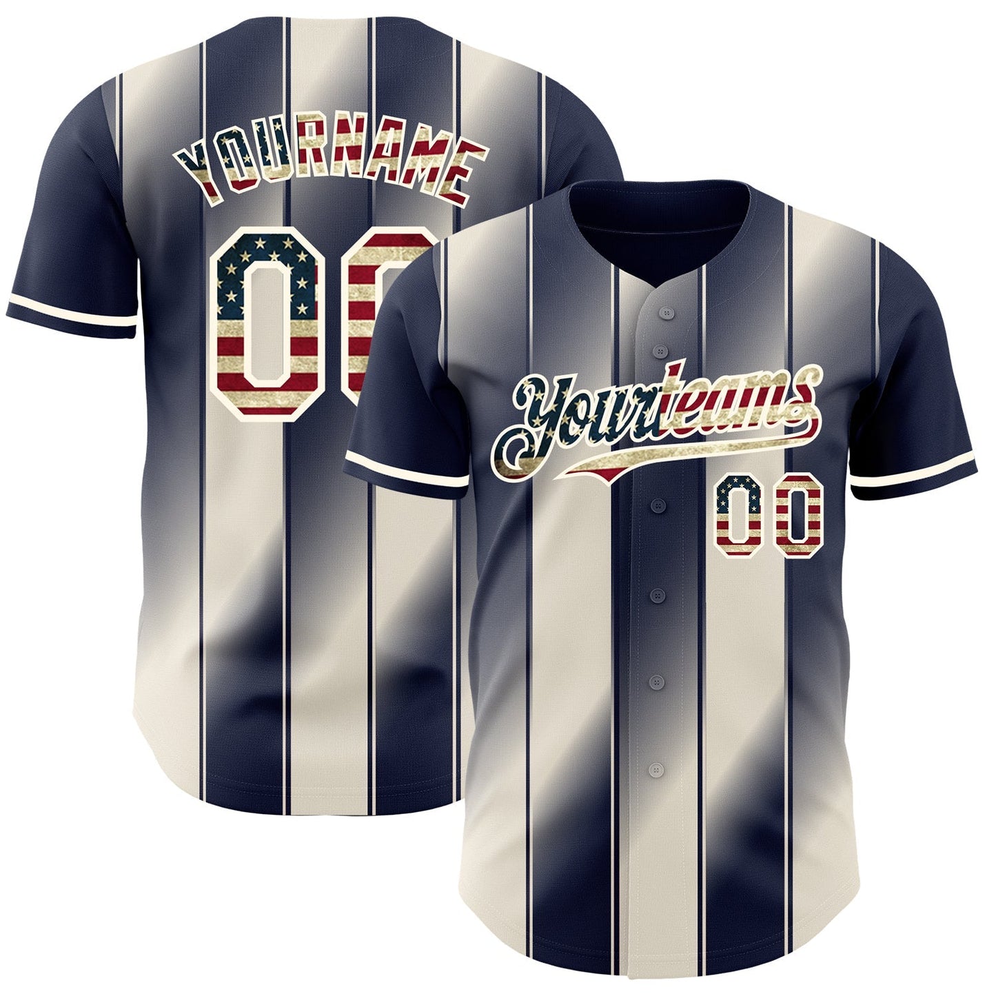 Custom Navy Vintage USA Flag Cream-Cream Gradient Classic Vertical Stripe Authentic Baseball Jersey baseball jersey product view 1
