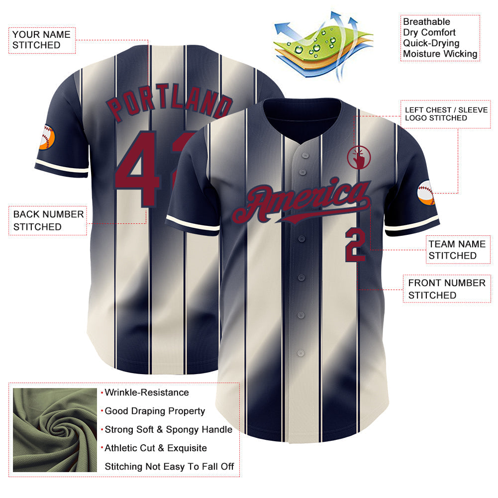 Custom Navy Crimson-Cream Gradient Classic Vertical Stripe Authentic Baseball Jersey baseball jersey product view 3