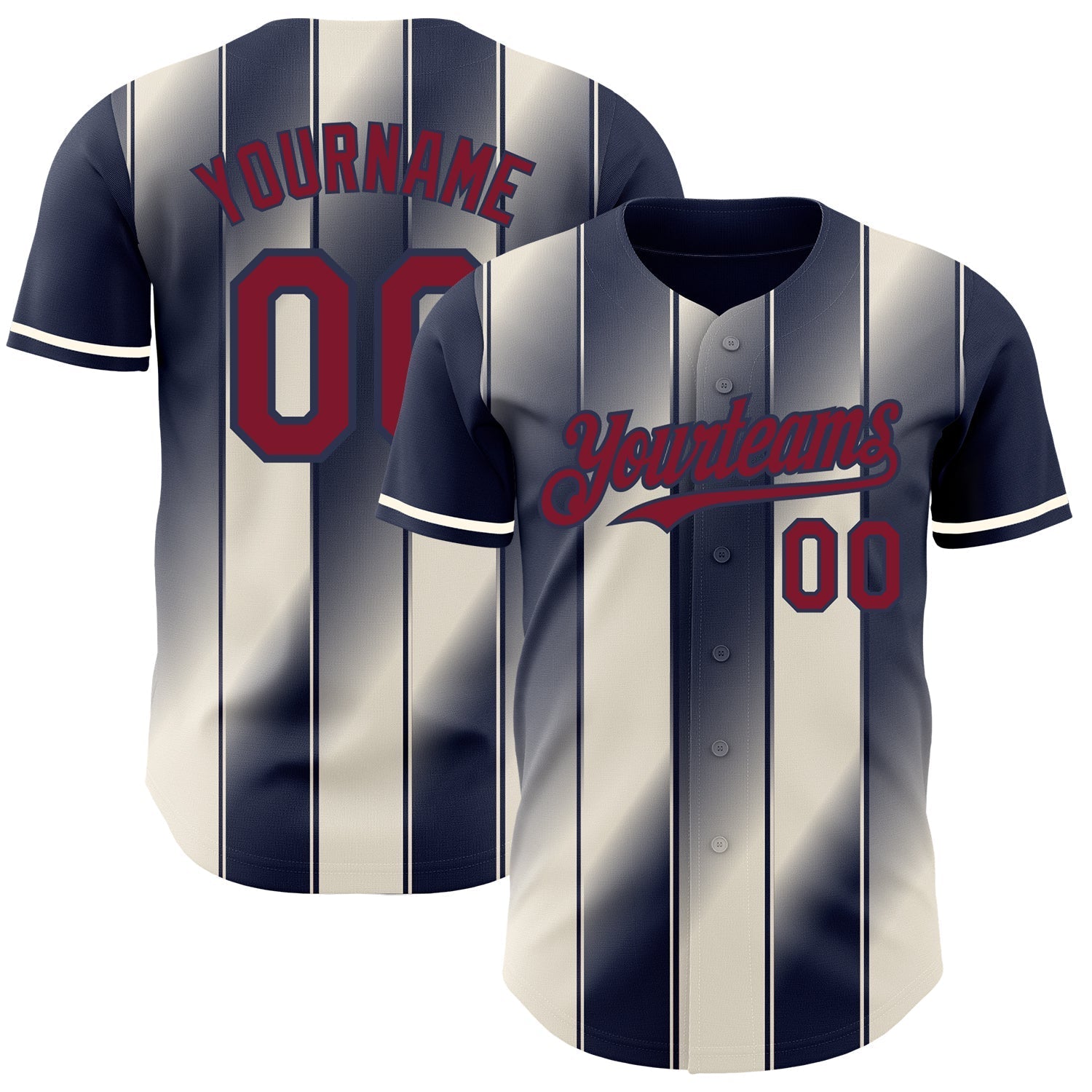 Custom Navy Crimson-Cream Gradient Classic Vertical Stripe Authentic Baseball Jersey baseball jersey product view 1