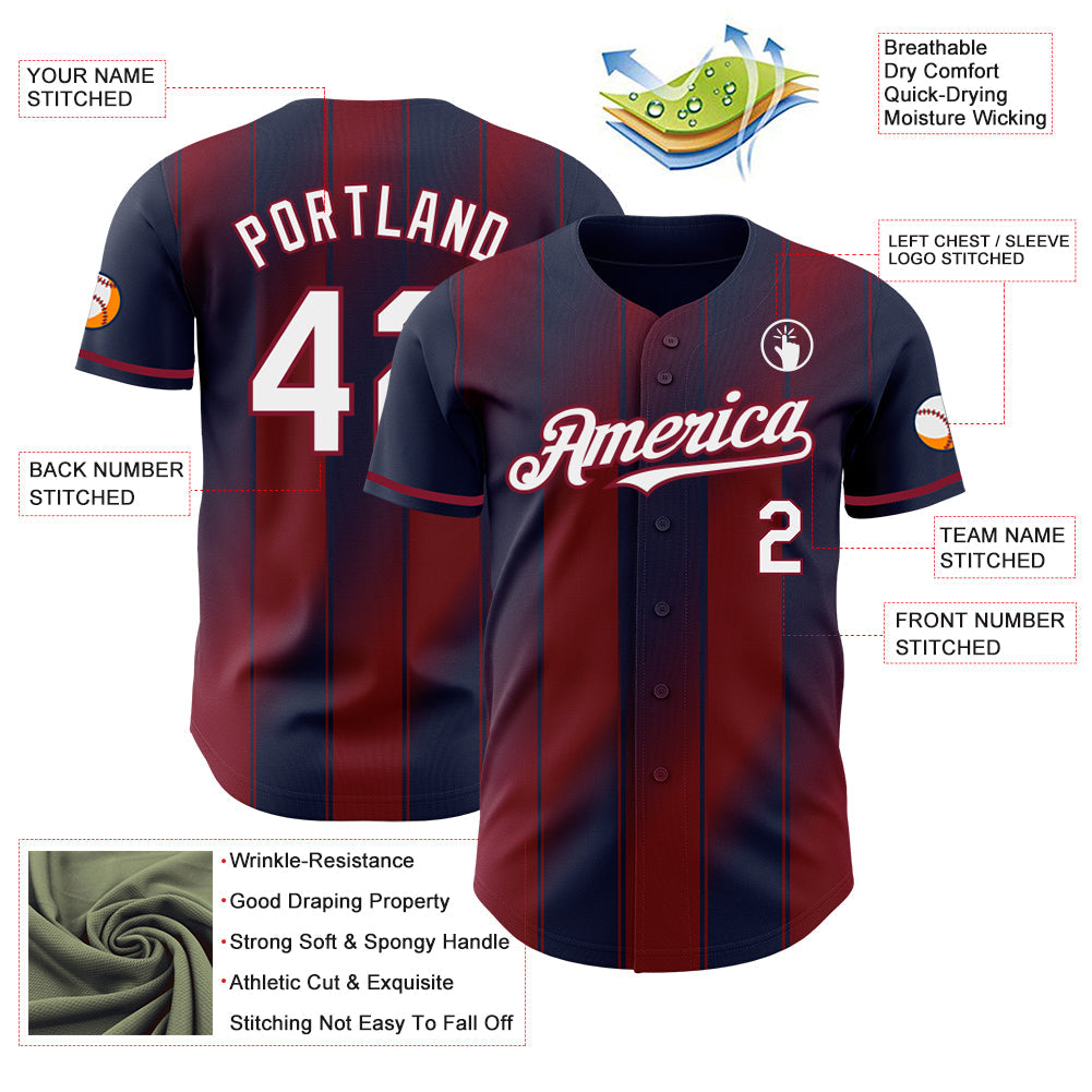 Custom Navy White-Crimson Gradient Classic Vertical Stripe Authentic Baseball Jersey baseball jersey product view 3