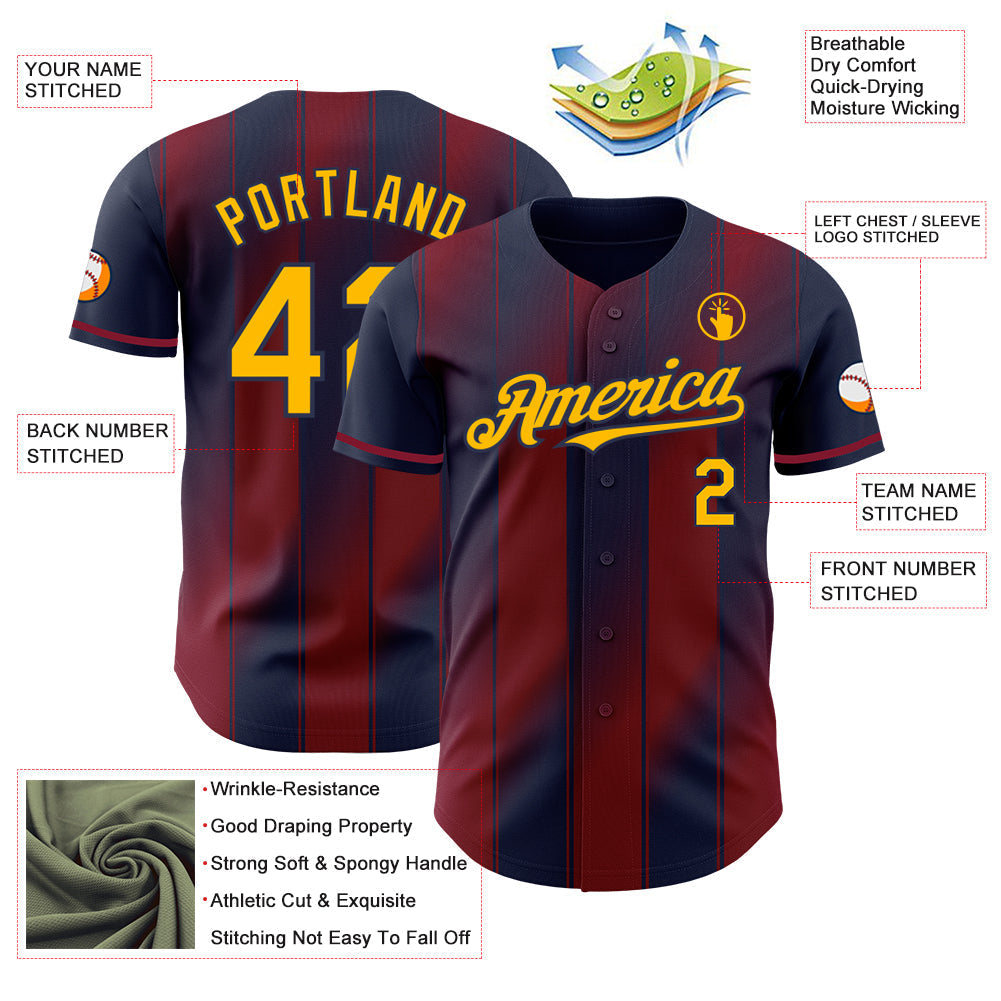 Custom Navy Gold-Crimson Gradient Classic Vertical Stripe Authentic Baseball Jersey baseball jersey product view 3