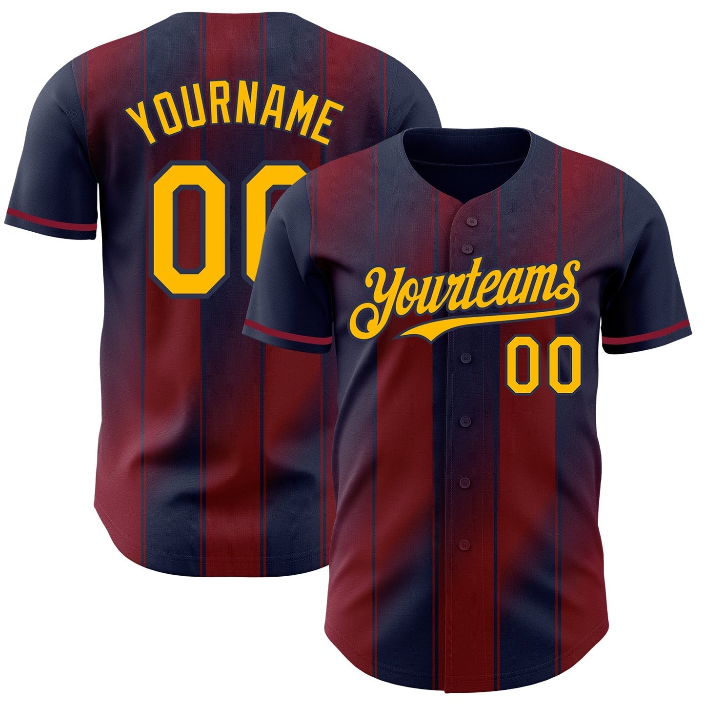 Custom Navy Gold-Crimson Gradient Classic Vertical Stripe Authentic Baseball Jersey baseball jersey product view 1