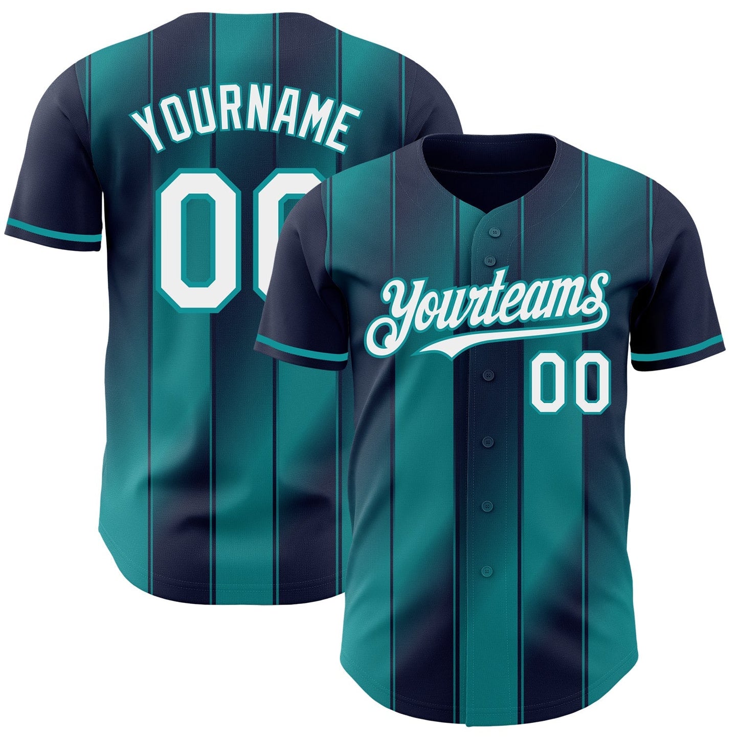 Custom Navy White-Teal Gradient Classic Vertical Stripe Authentic Baseball Jersey baseball jersey product view 1