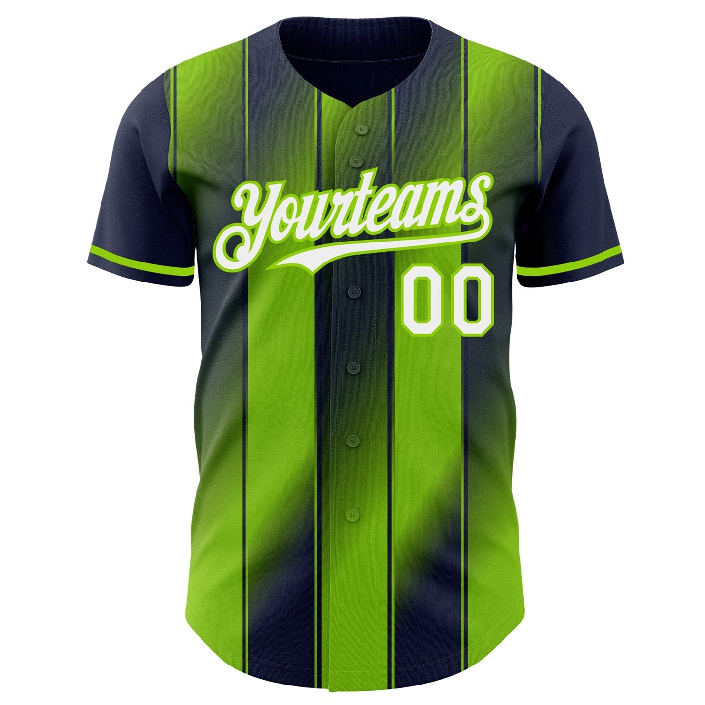 Custom Navy White-Neon Green Gradient Classic Vertical Stripe Authentic Baseball Jersey baseball jersey product view 2