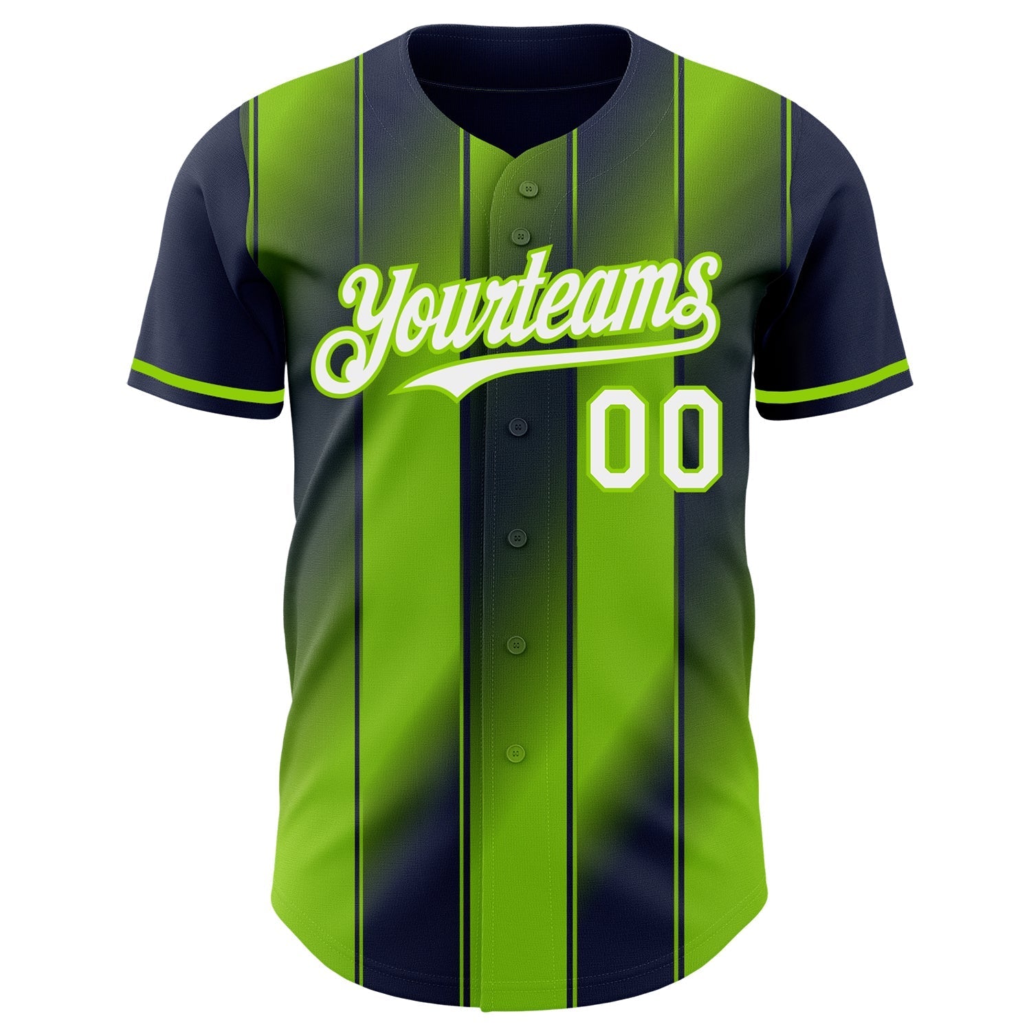 Custom Navy White-Neon Green Gradient Classic Vertical Stripe Authentic Baseball Jersey baseball jersey product view 2