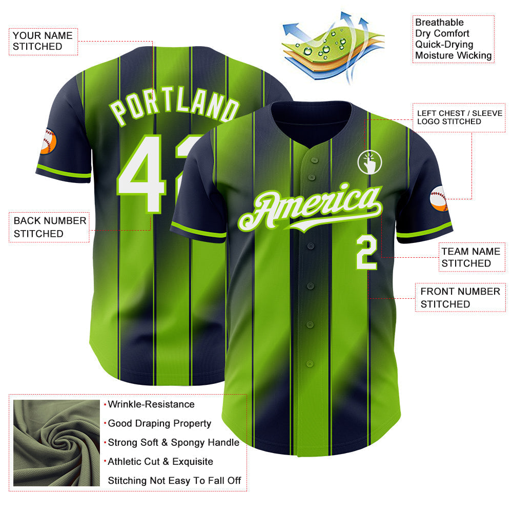 Custom Navy White-Neon Green Gradient Classic Vertical Stripe Authentic Baseball Jersey baseball jersey product view 3