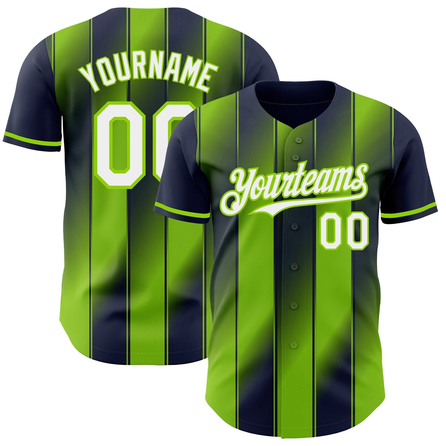 Custom Navy White-Neon Green Gradient Classic Vertical Stripe Authentic Baseball Jersey baseball jersey product view 1