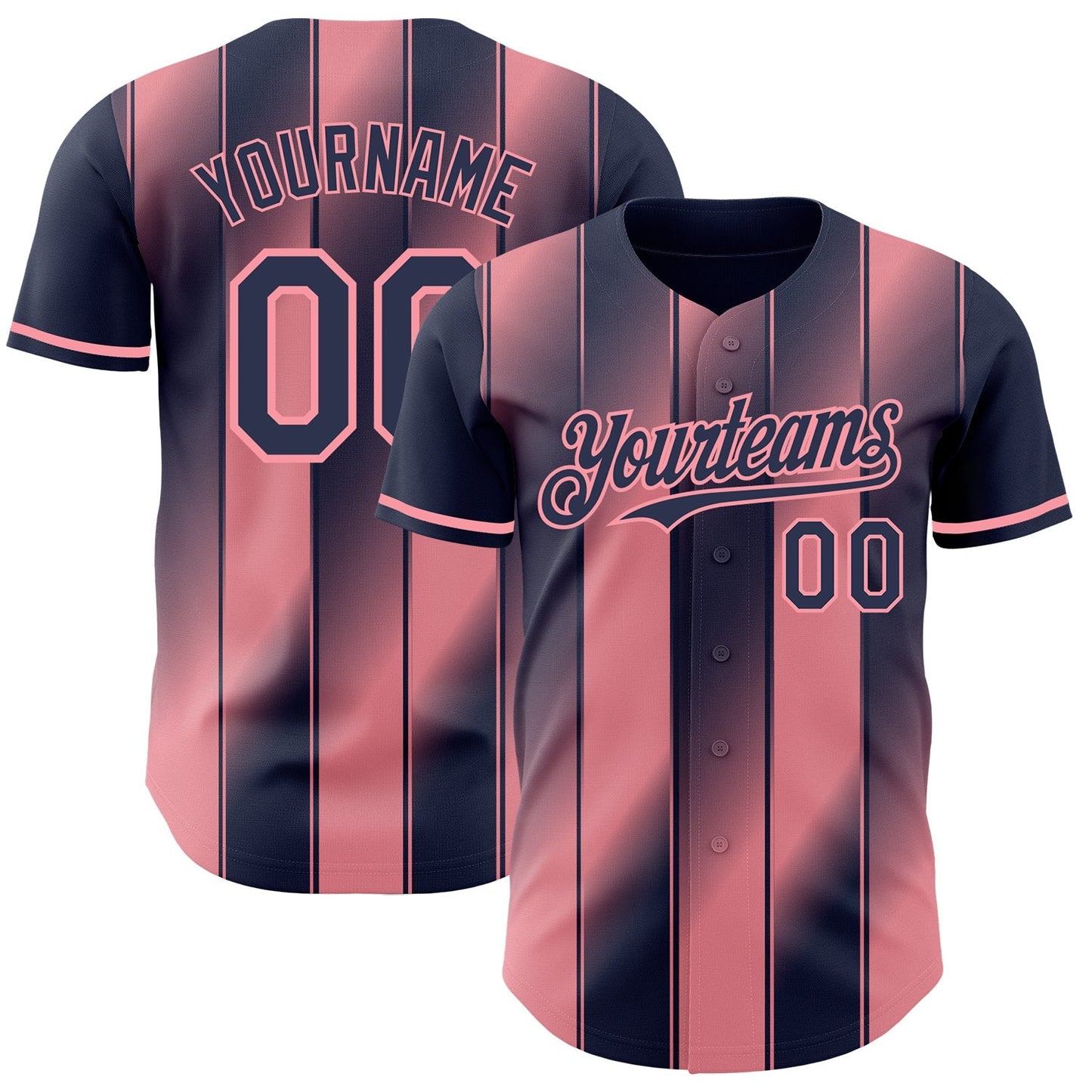 Custom Navy-Medium Pink Gradient Classic Vertical Stripe Authentic Baseball Jersey baseball jersey product view 1