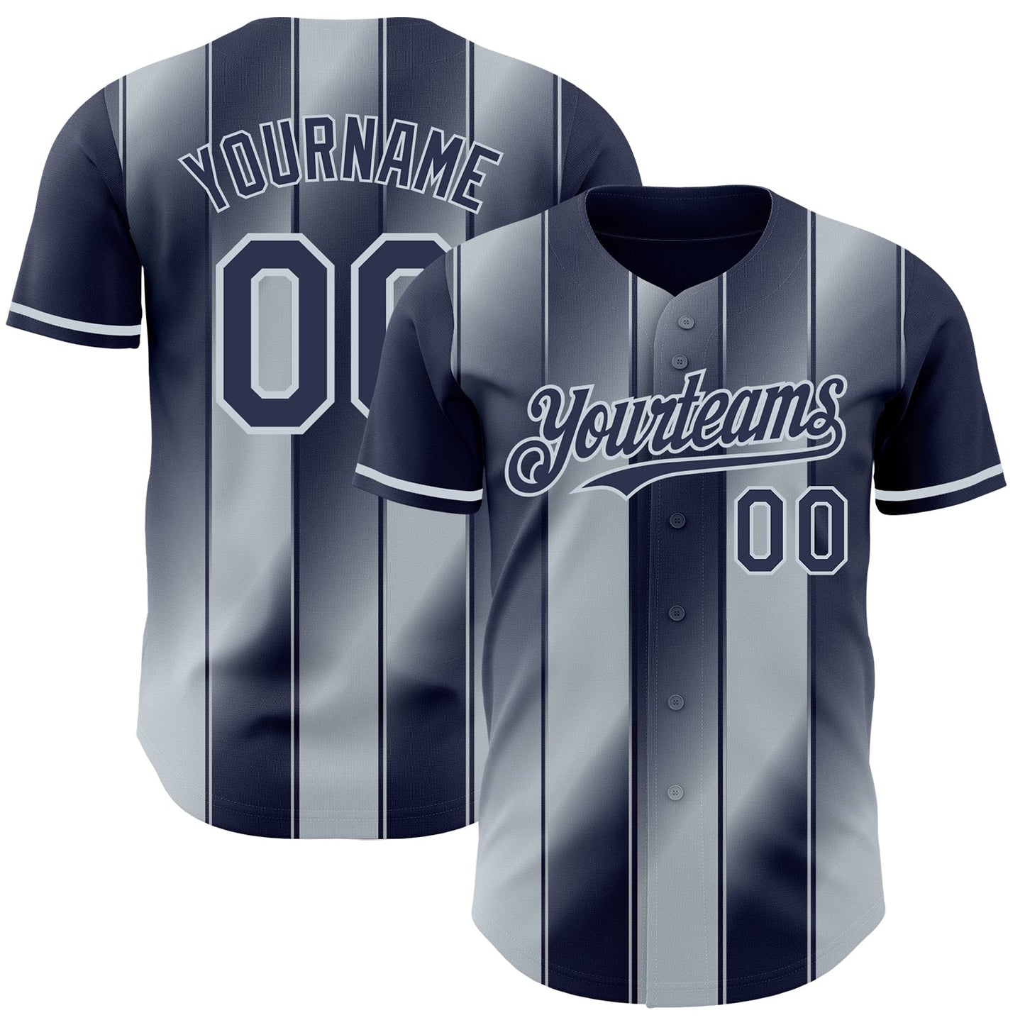 Custom Navy-Silver Gradient Classic Vertical Stripe Authentic Baseball Jersey baseball jersey product view 1