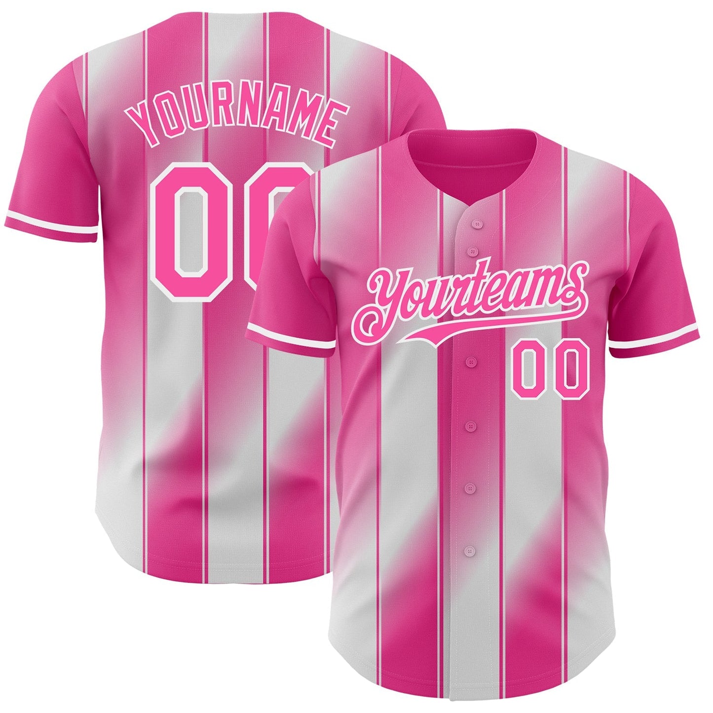Custom Pink-White Gradient Classic Vertical Stripe Authentic Baseball Jersey baseball jersey product view 1